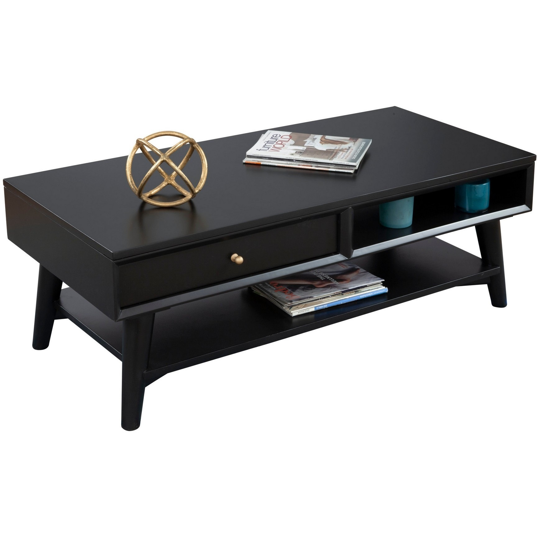 Coffee Table with 1 Drawer and Open Shelf, Black