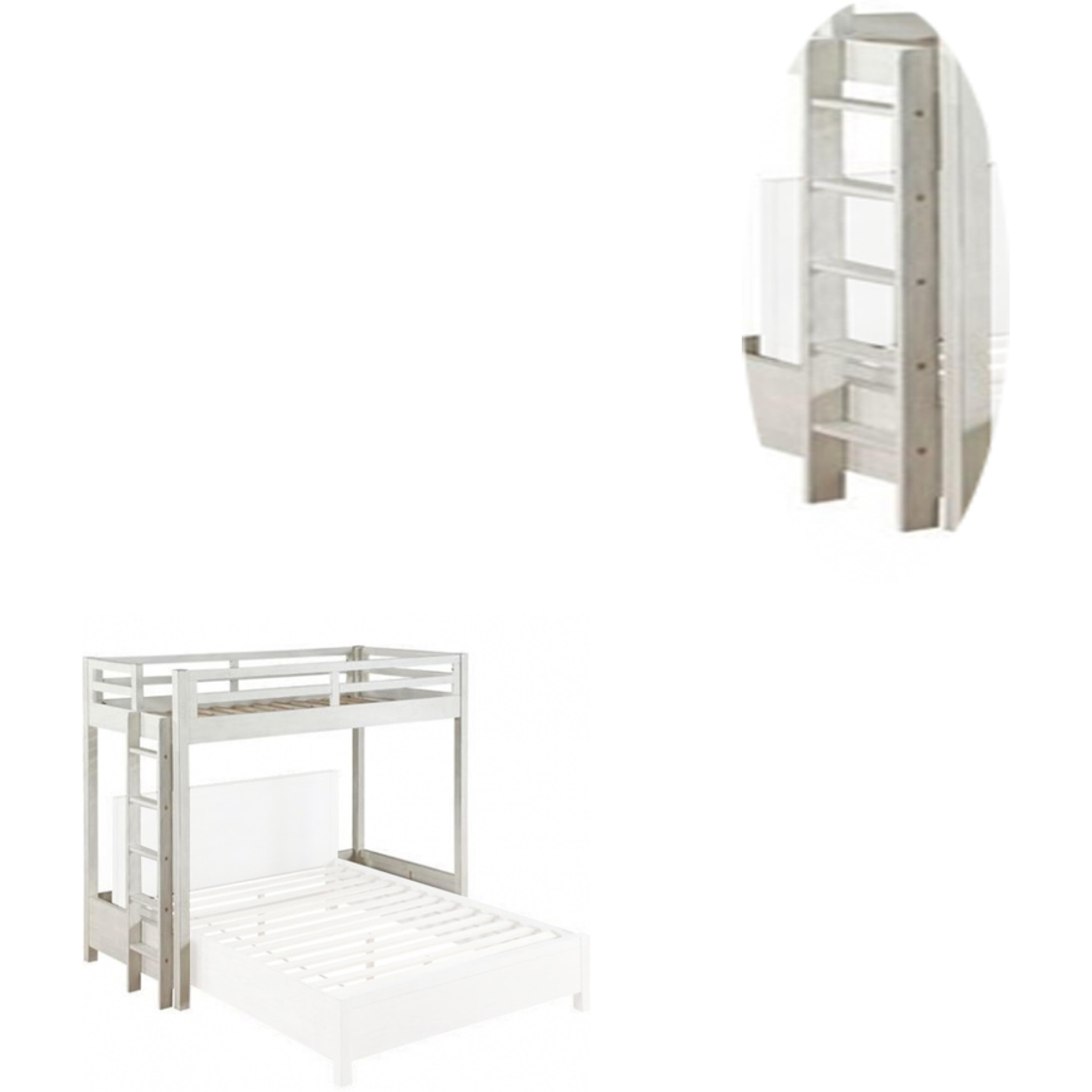 Twin Loft Bed with 1 Queen Bed and Fixed Ladder, White