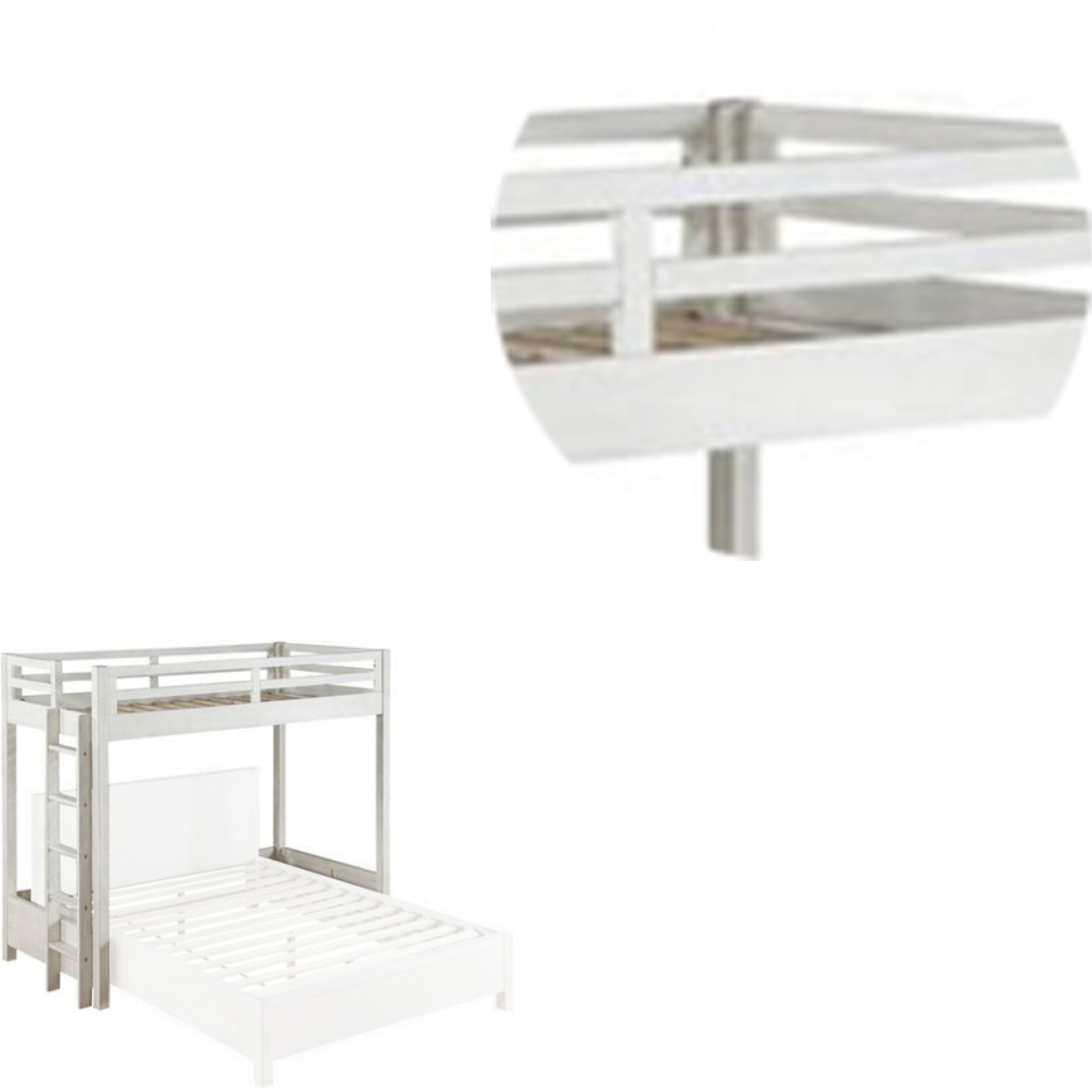 Twin Loft Bed with 1 Queen Bed and Fixed Ladder, White