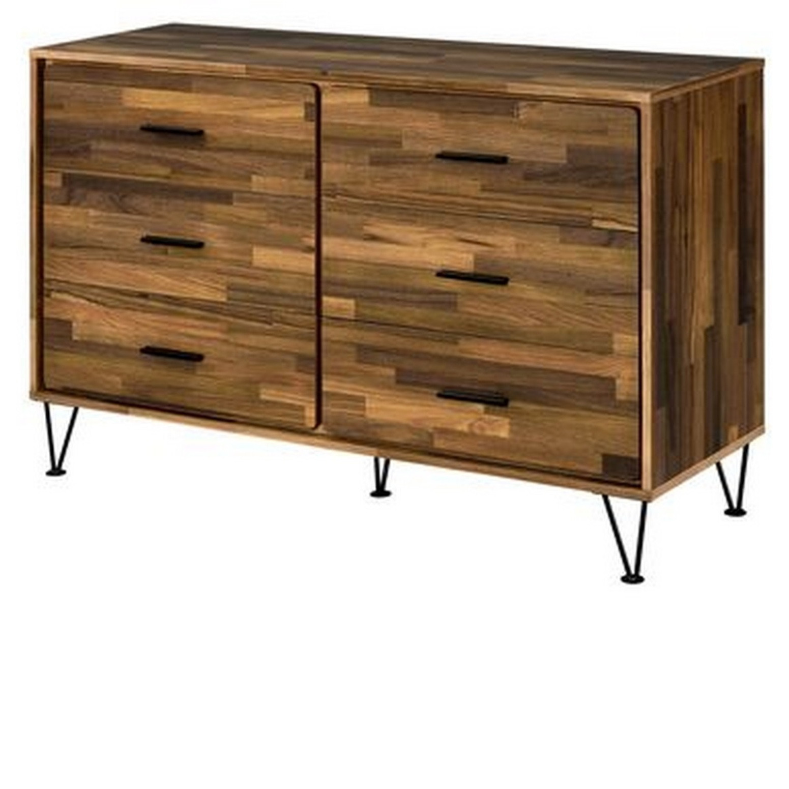 Dresser with 6 Drawers and Butcher Block Pattern, Brown