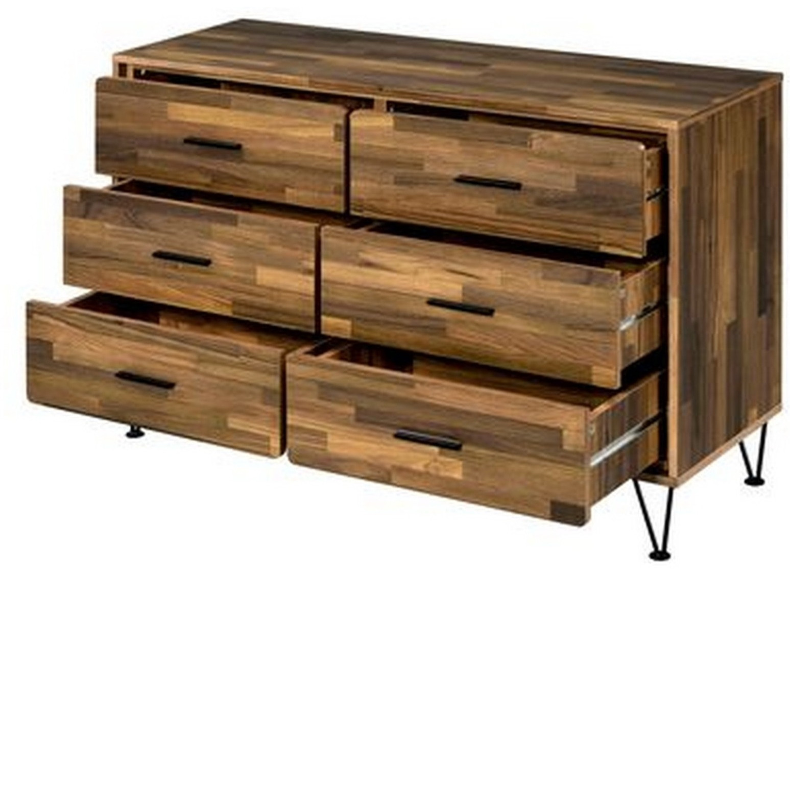 Dresser with 6 Drawers and Butcher Block Pattern, Brown