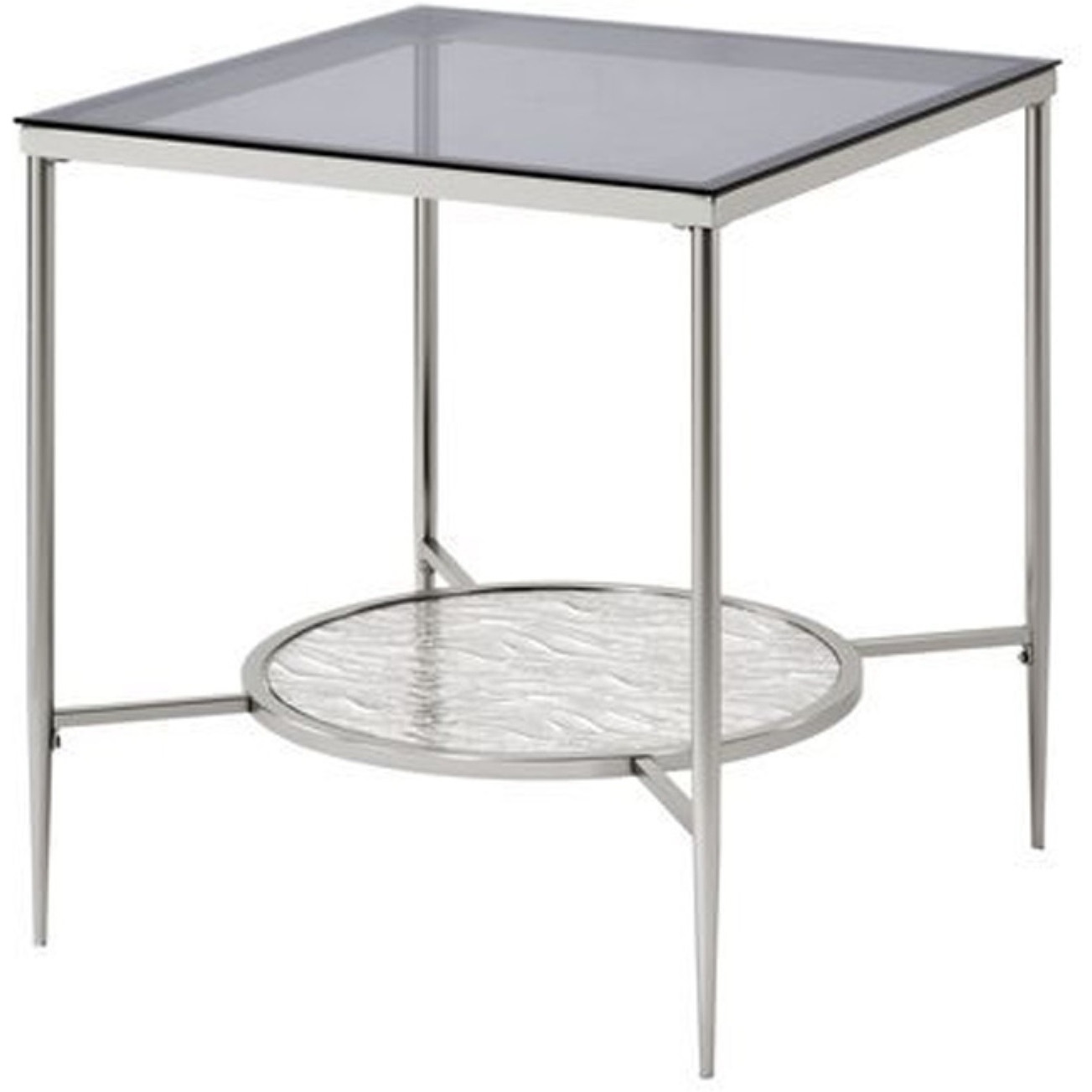 End Table with Textured Round Shelf, Silver