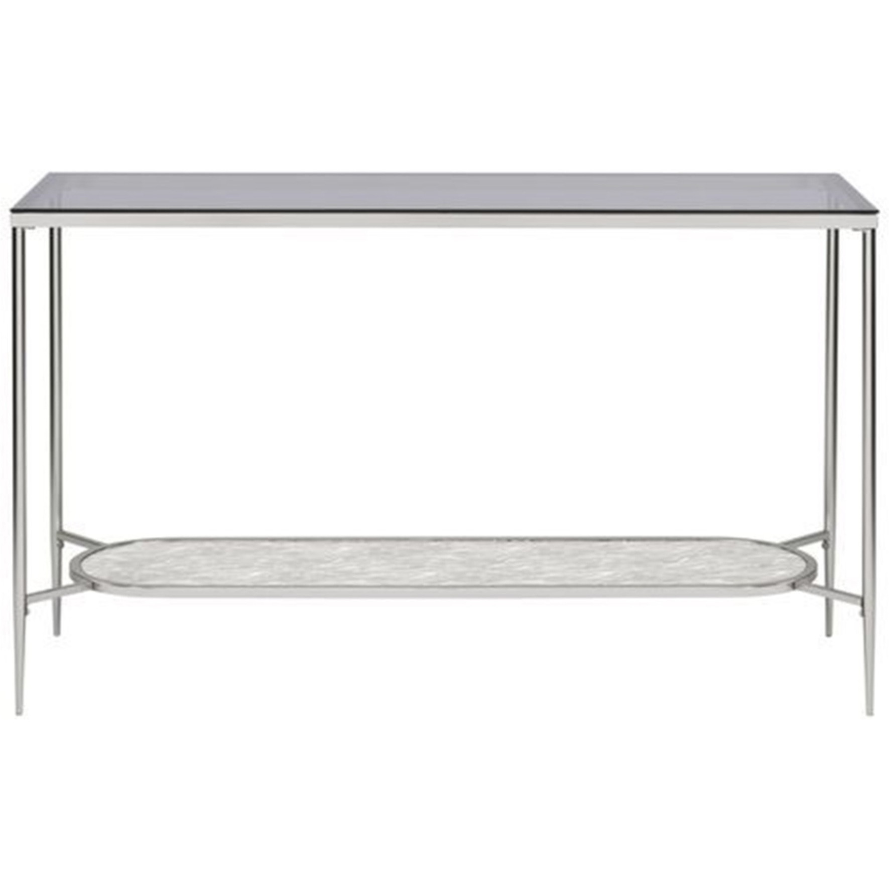 Sofa Table with Textured Obround Shelf, Silver