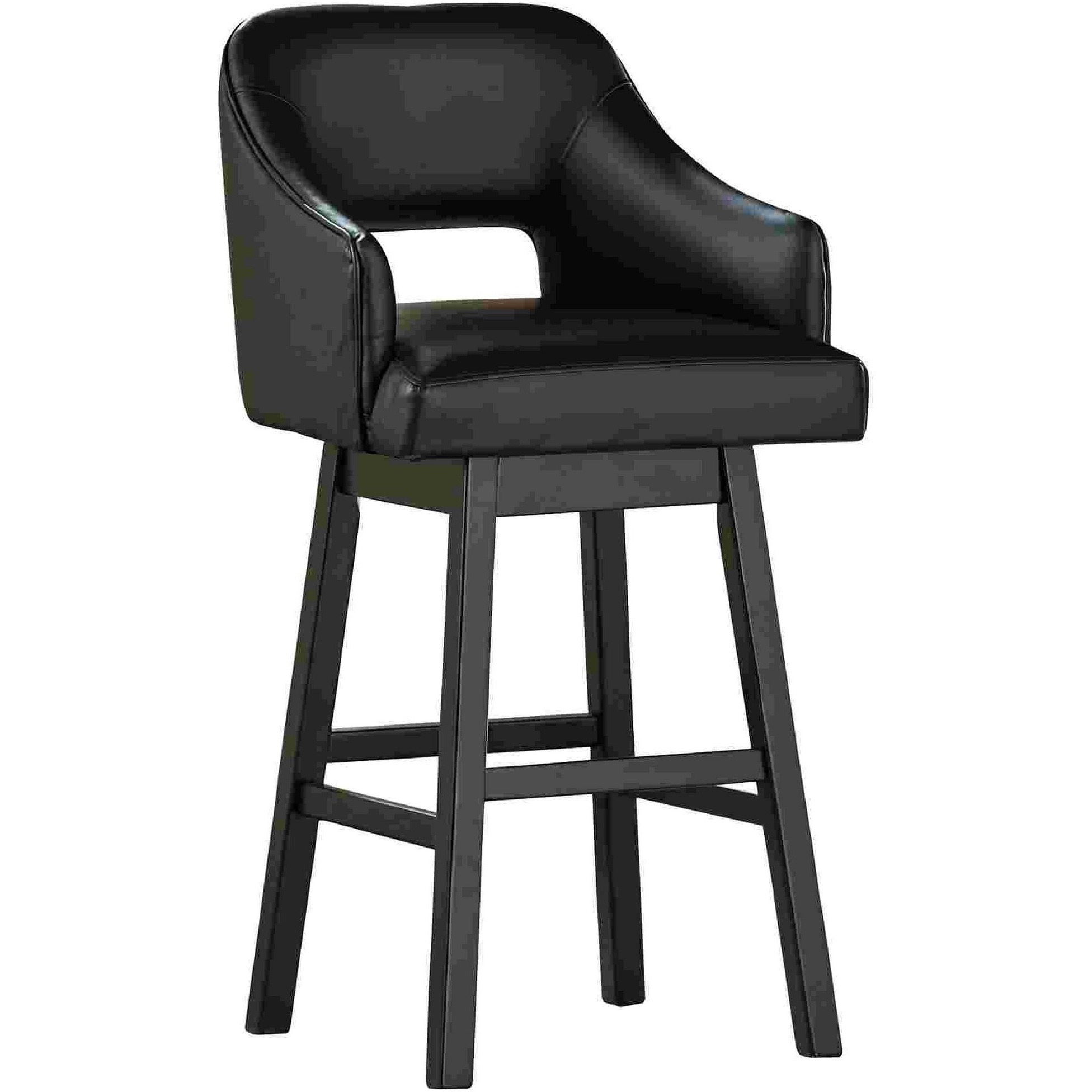 Swivel Barstool with Faux Leather and Countered Back, Set of 2, Black