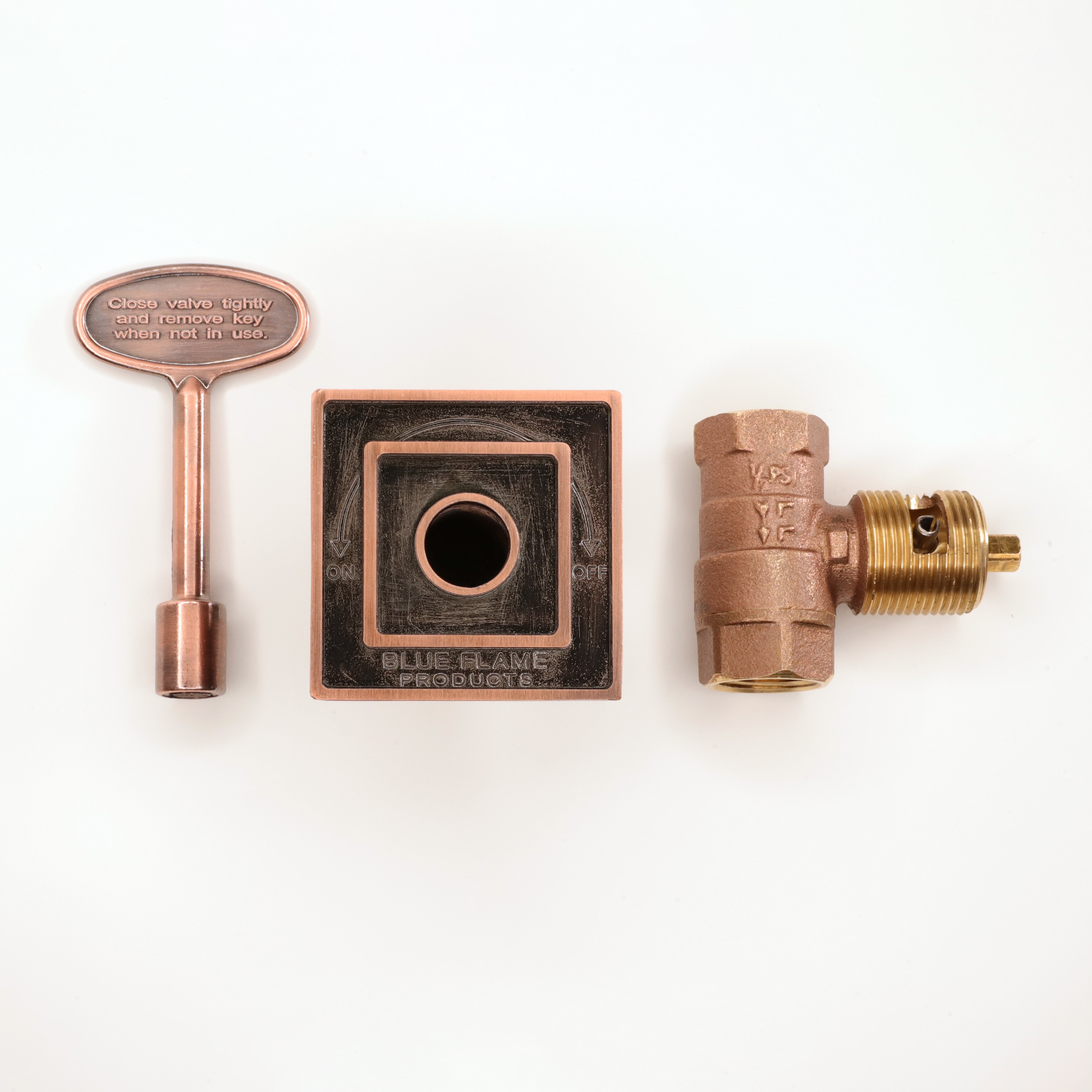 3-STEP STRAIGHT MULTIFUNCTIONAL VALVE KIT W/ SQUARE FLANGE AND 3" KEY- ANTIQUE BRASS-3 - BTU SETTINGS-WOOD LOGS-22000 BTU's-SMALL ARTIFICIAL LOG SETS-44,000 BTU's-LARGE LOG SETS AND FIRE PITS-VALVE WILL MAX AT 270,000 BTU's.