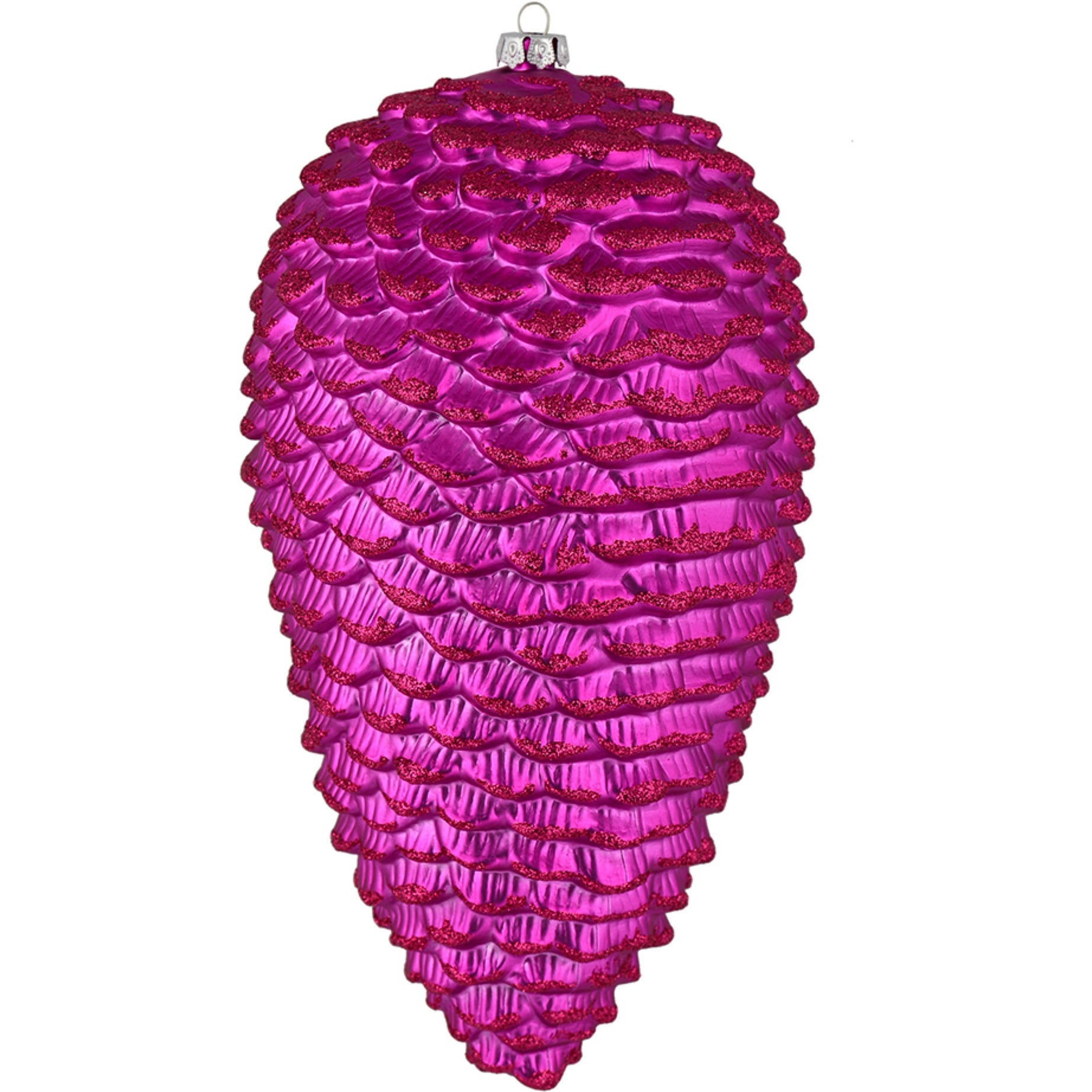 10" Fuchsia Matte Glitter Pinecone 2/Box
