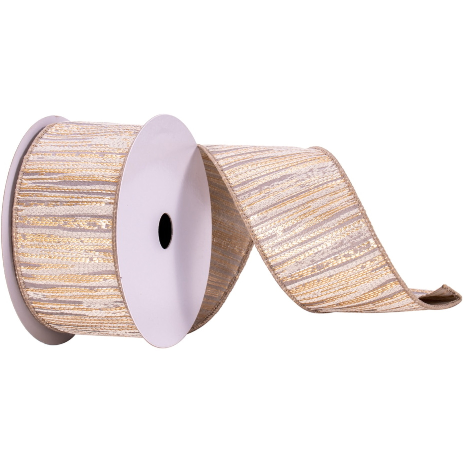 2.5&quotx10yd Pewter/Cream/Champagne Ribbon