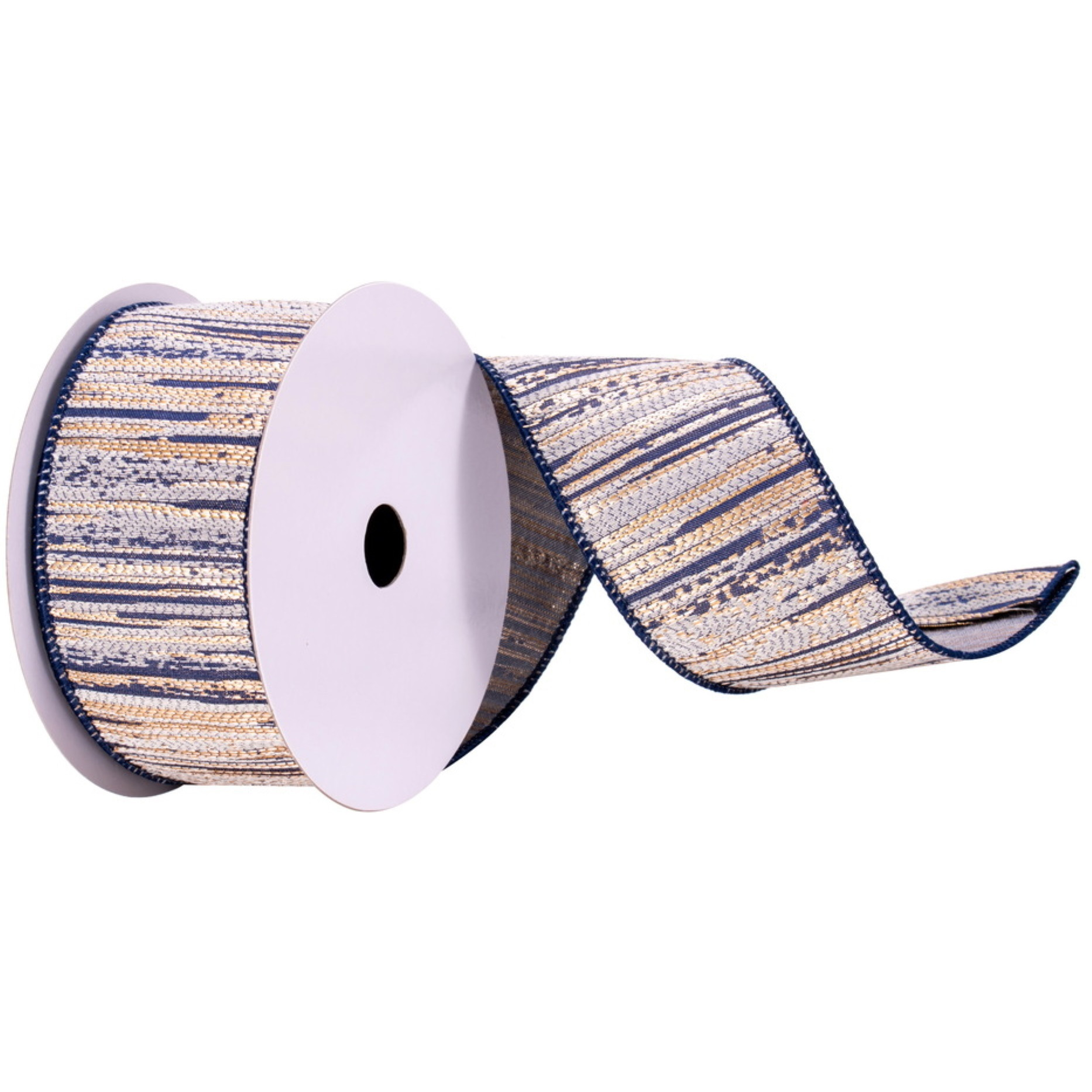 2.5&quotx10yd Navy/Cream/Champagne Ribbon