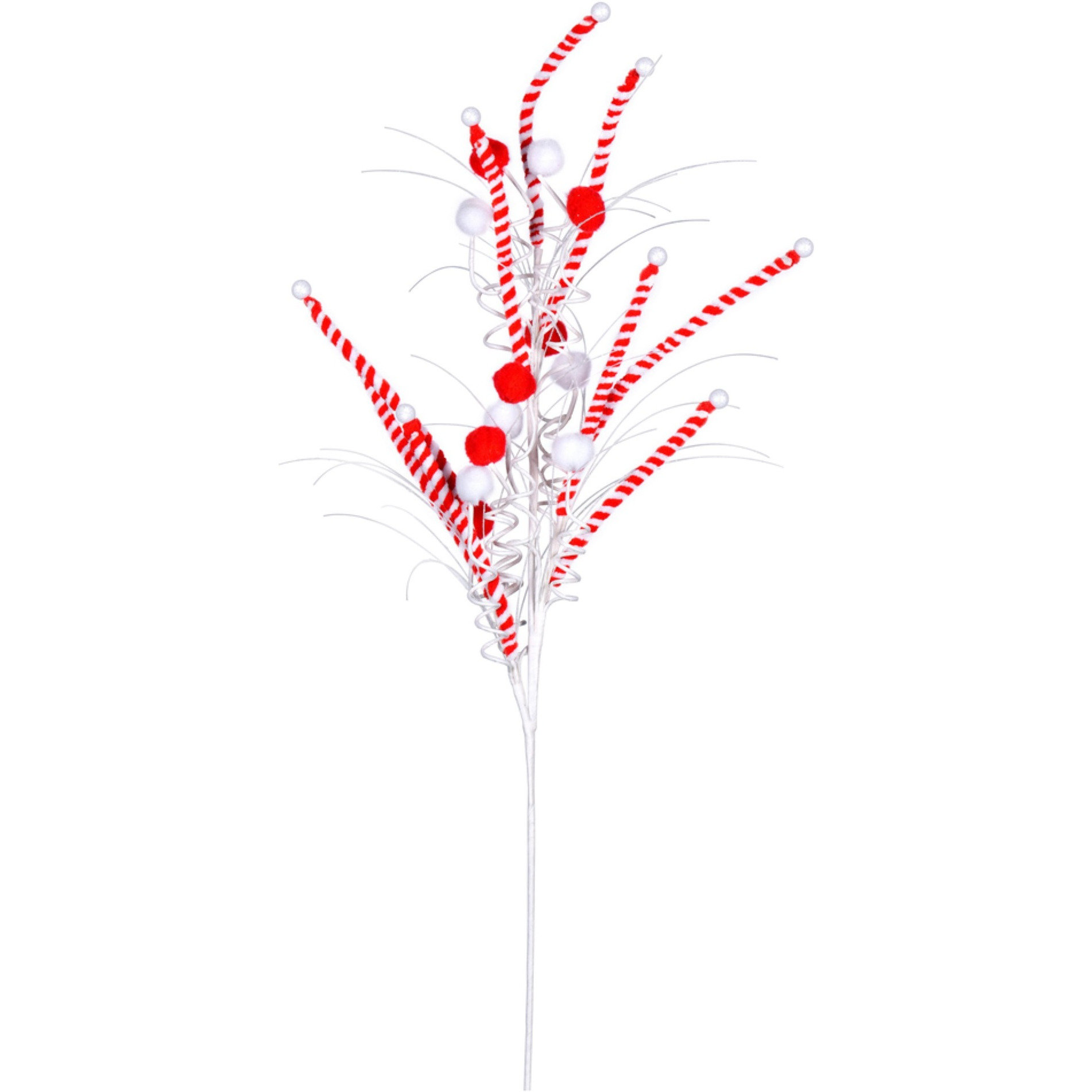 20" Red/White Candy Cane Pom Spray 6/Bag