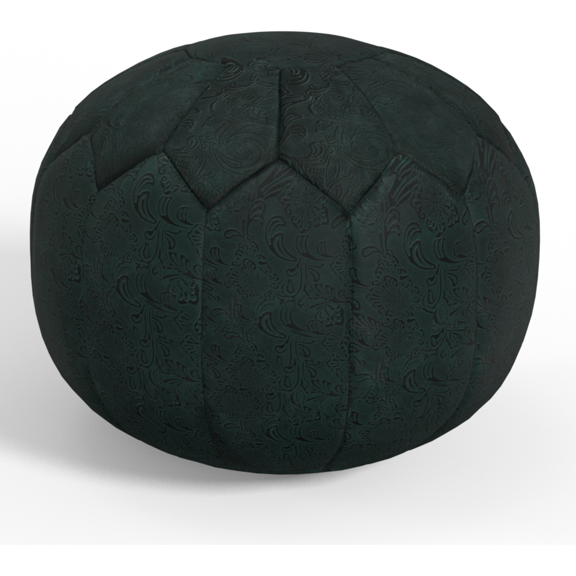 Drury Boho Round Pouf in Teal Patterened Genuine Leather