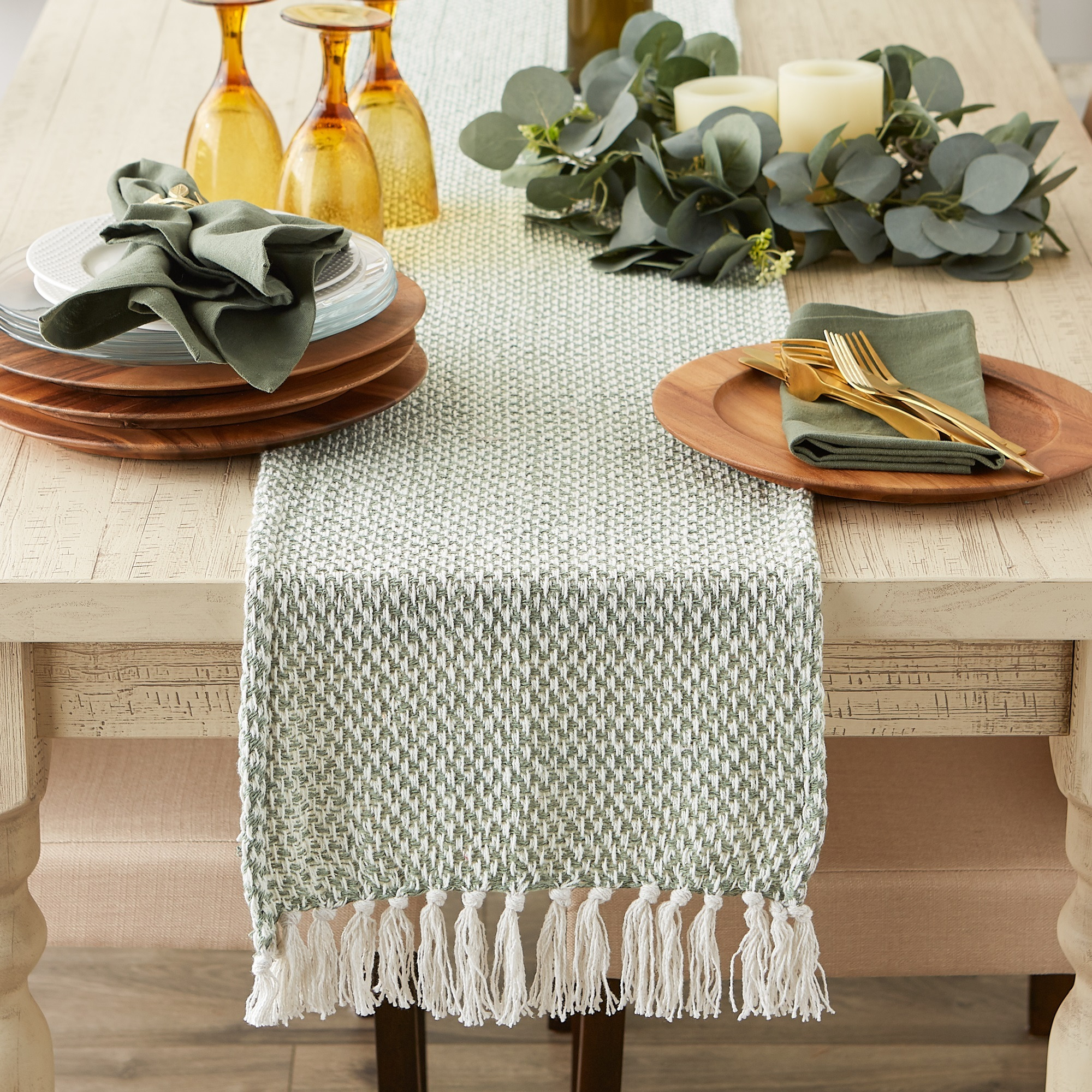 DII Artichoke Woven Table Runner 15x72