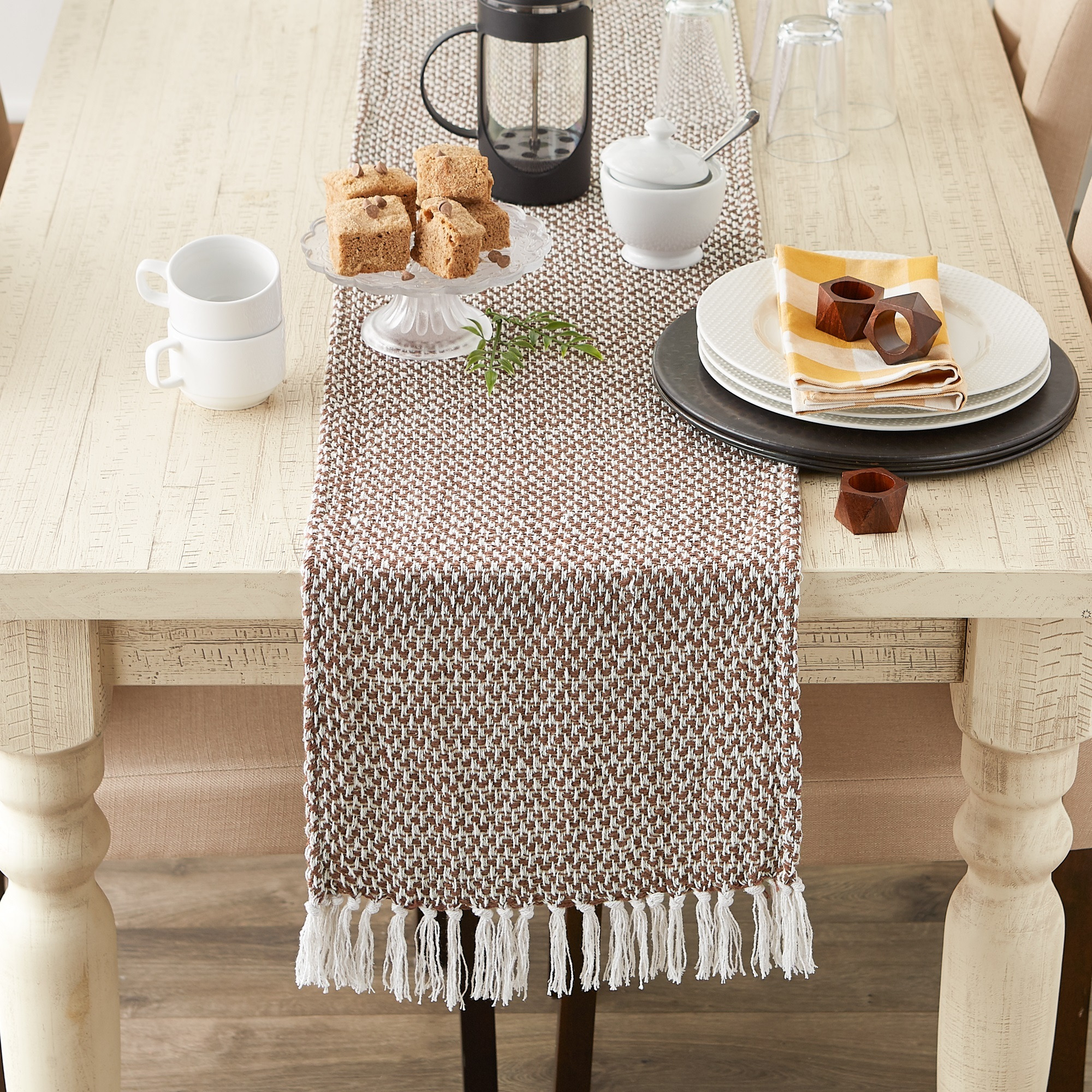 DII Bark Brown Woven Table Runner 15x108