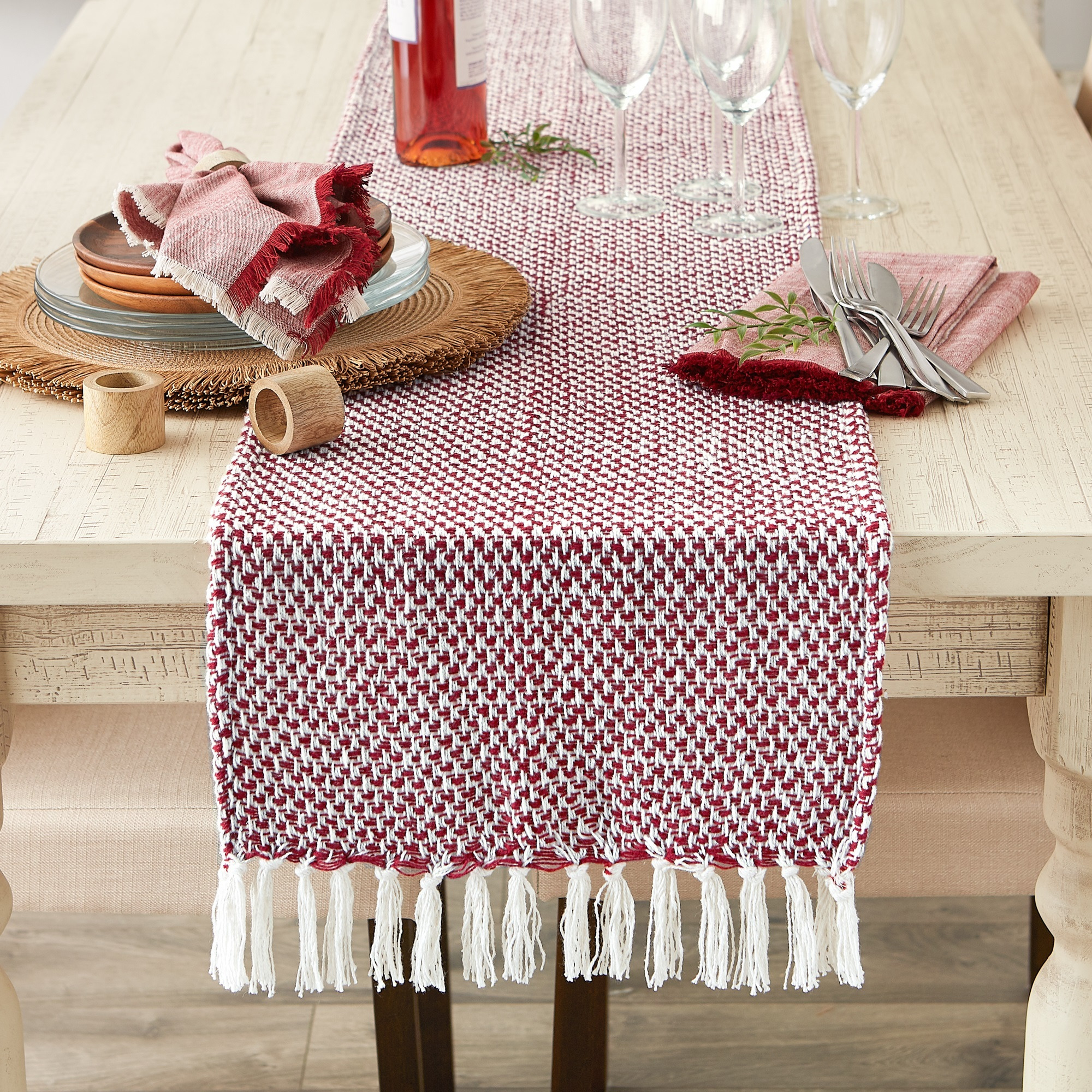 DII Barn Red Woven Table Runner 15x108