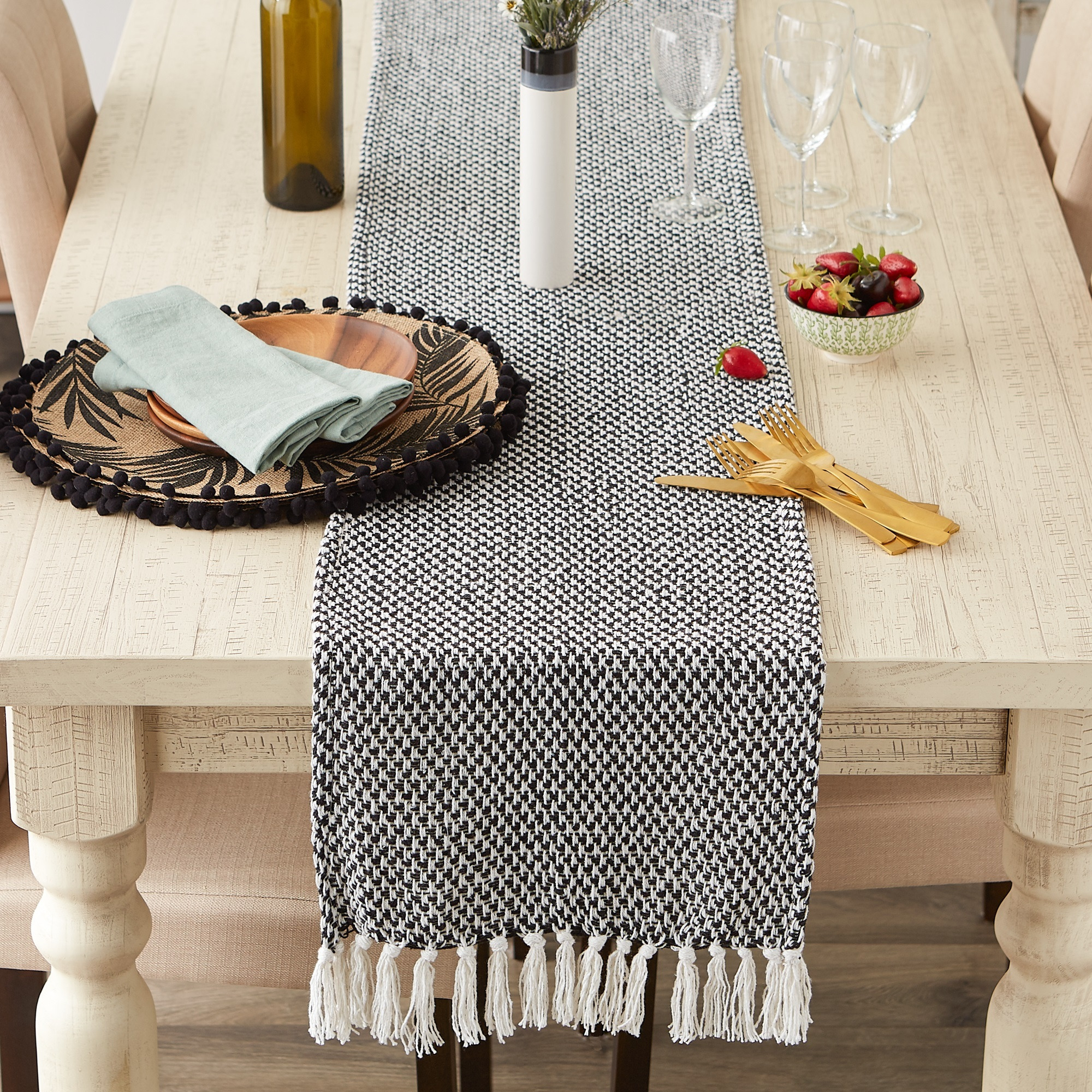 DII Black Woven Table Runner 15x72