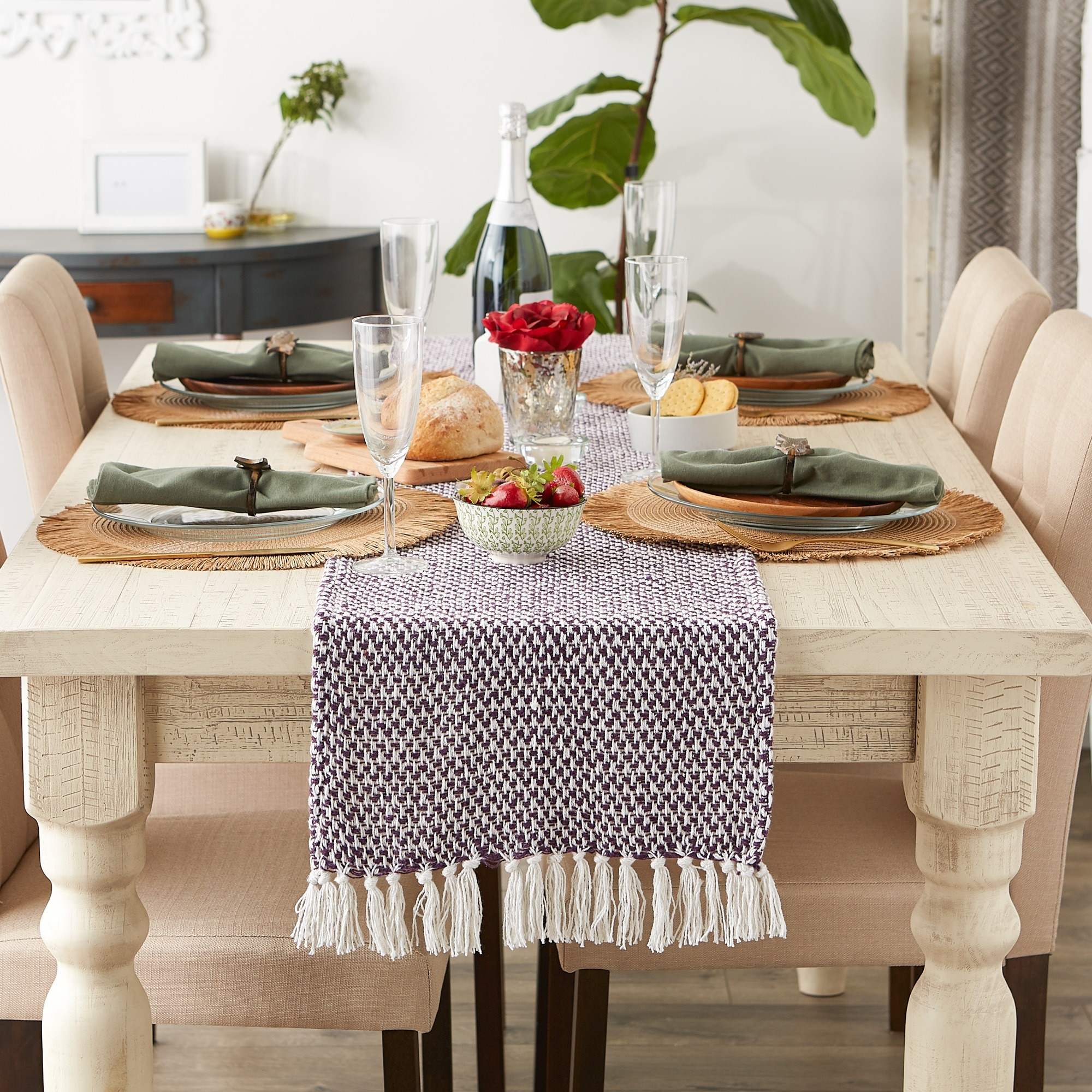 DII Eggplant Woven Table Runner 15x72