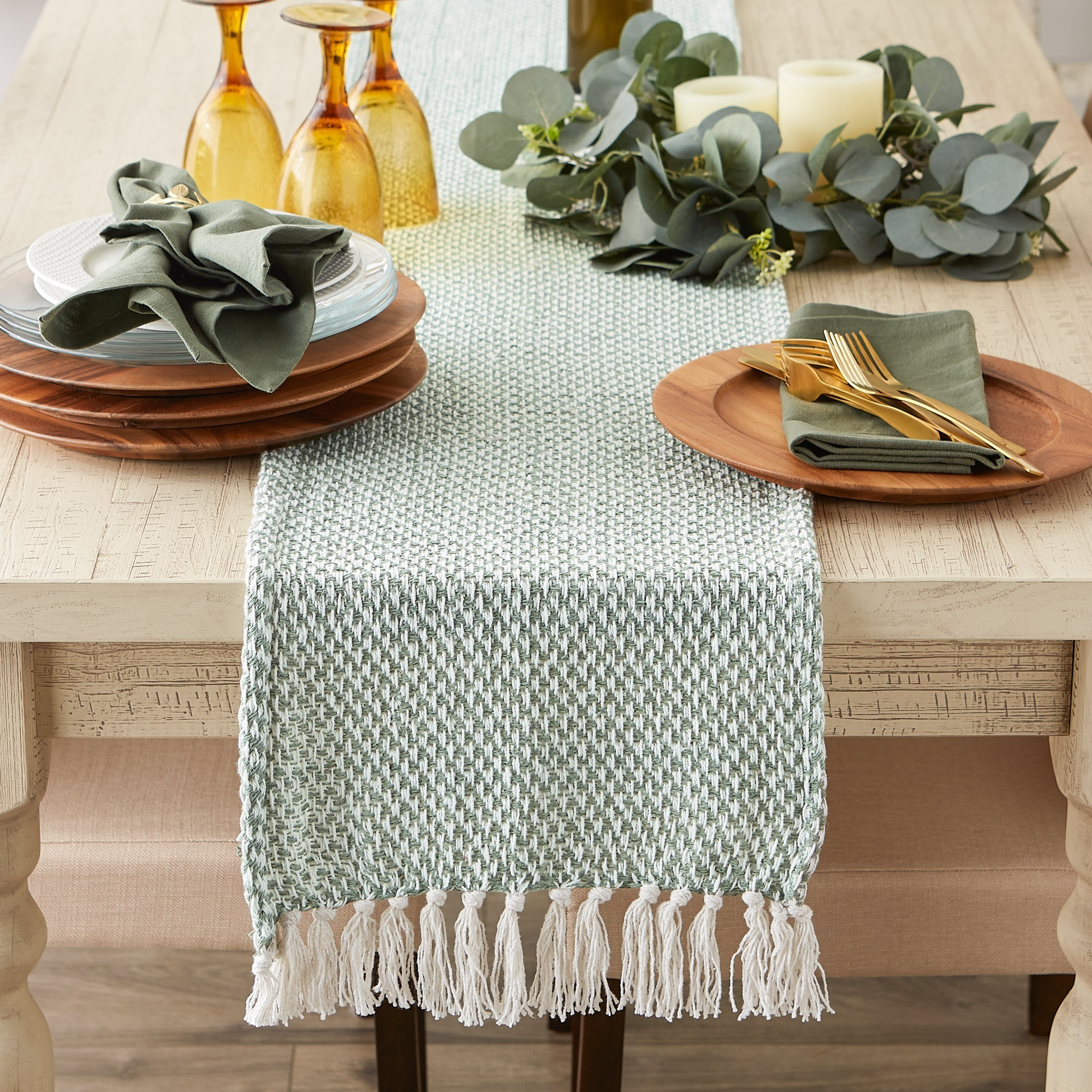 DII Jadeite Woven Table Runner 15x108