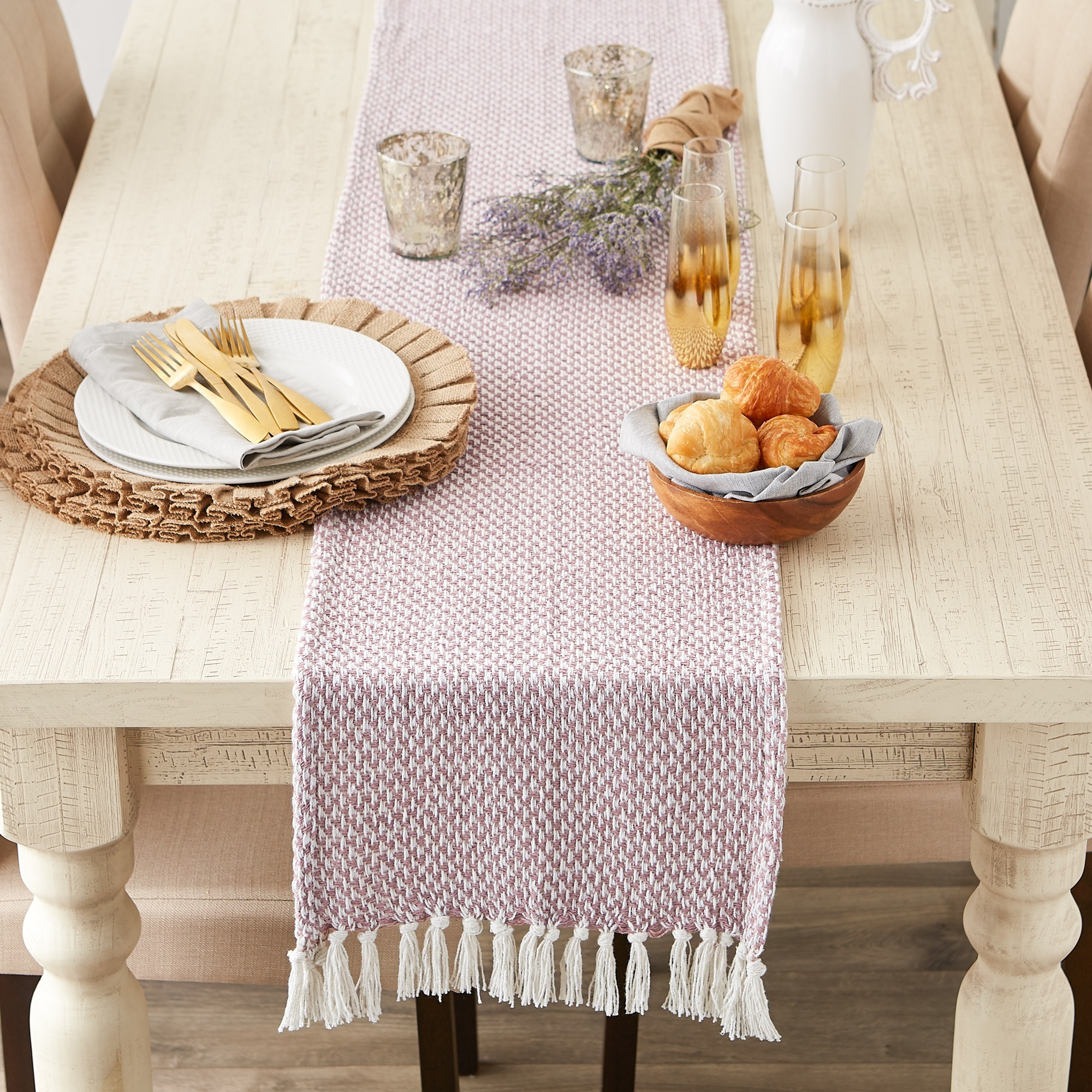 DII Pale Mauve Woven Table Runner 15x72
