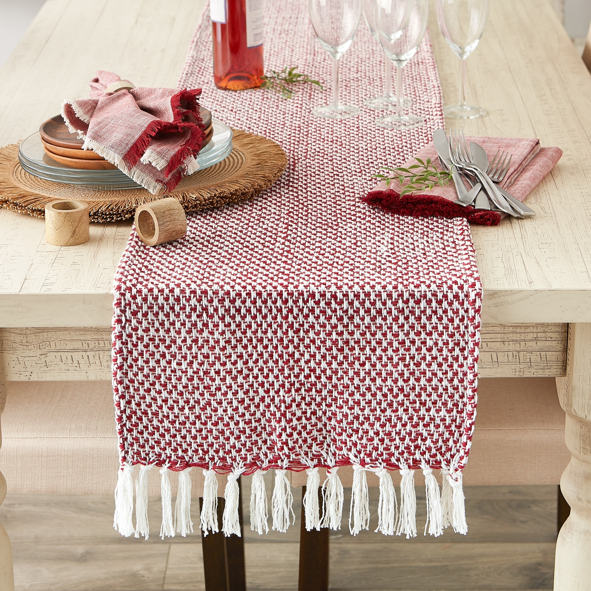 DII Tango Red Woven Table Runner 15x72