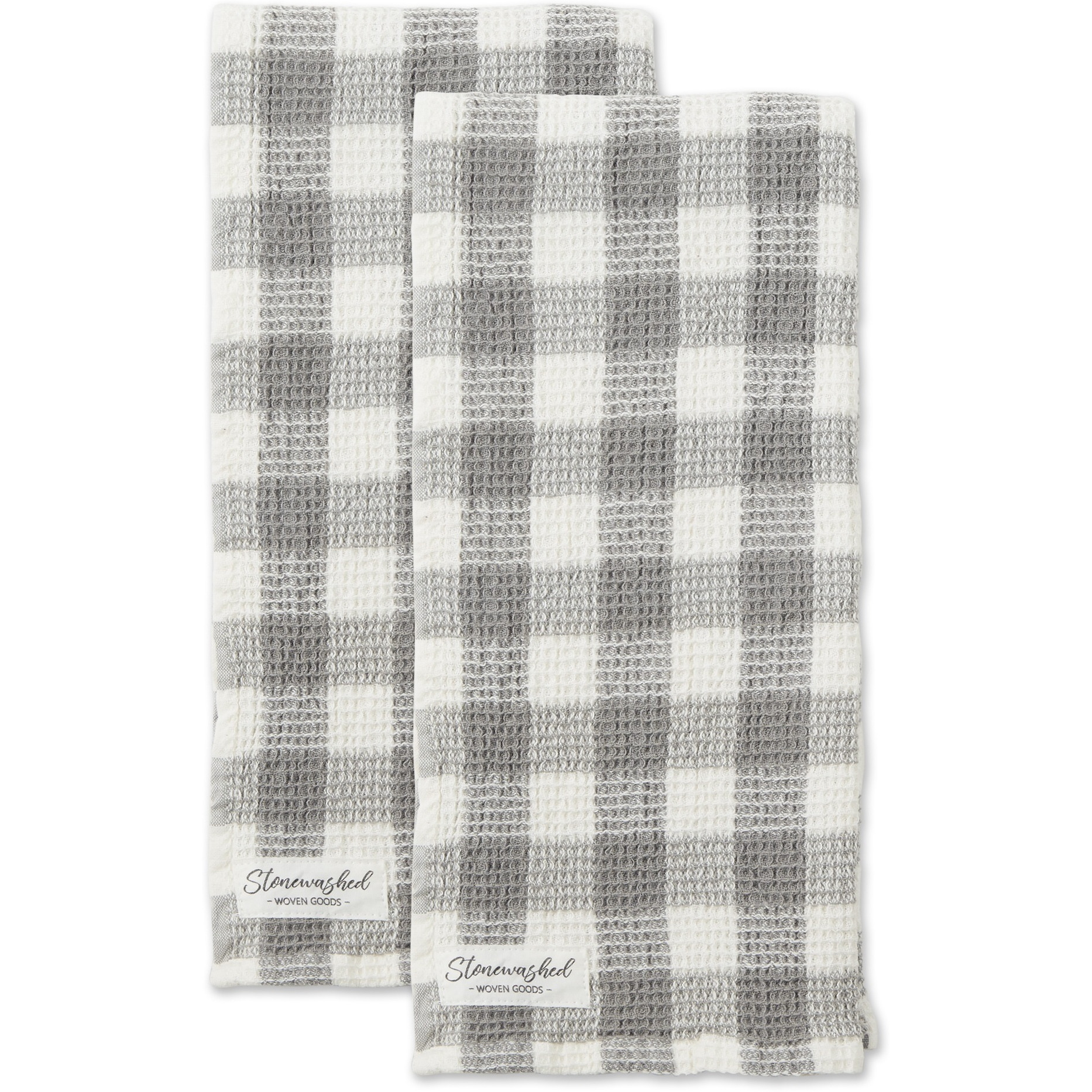 DII Dove Gray Checker Washed Waffle Dishtowel (Set of 2)