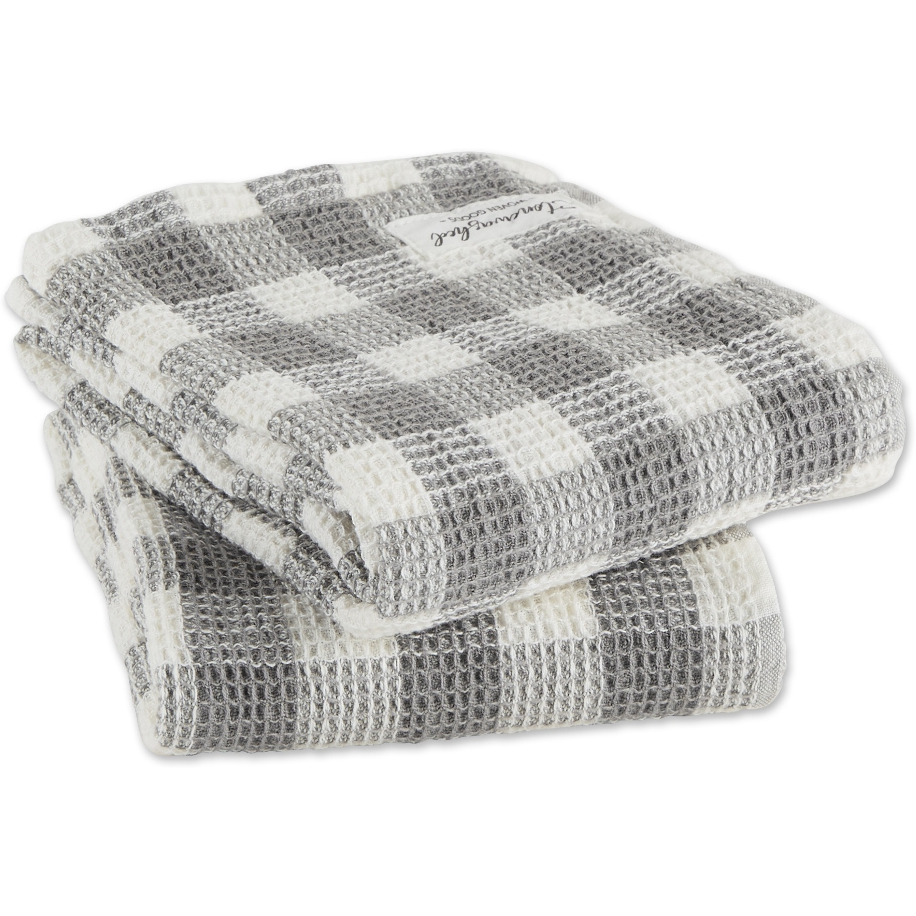 DII Dove Gray Checker Washed Waffle Dishtowel (Set of 2)