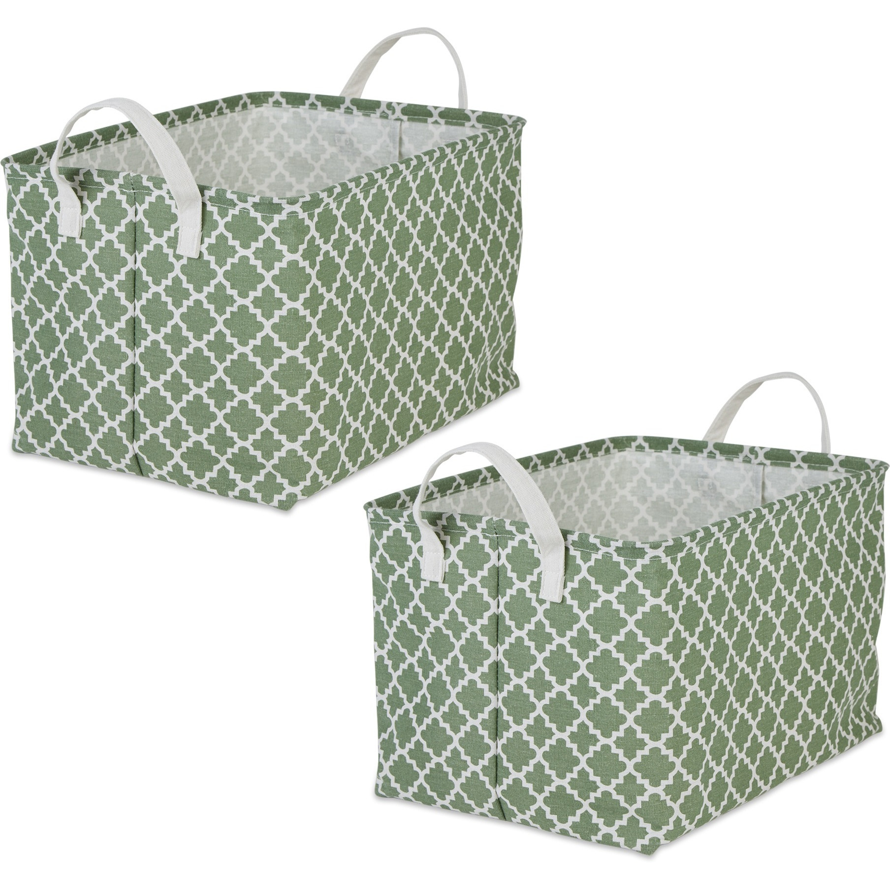DII PE-Coated Cotton Polyester Laundry Bin Lattice Artichoke Green Rectangle Extra Large 12.5x17.5x10.5 (Set of 2)