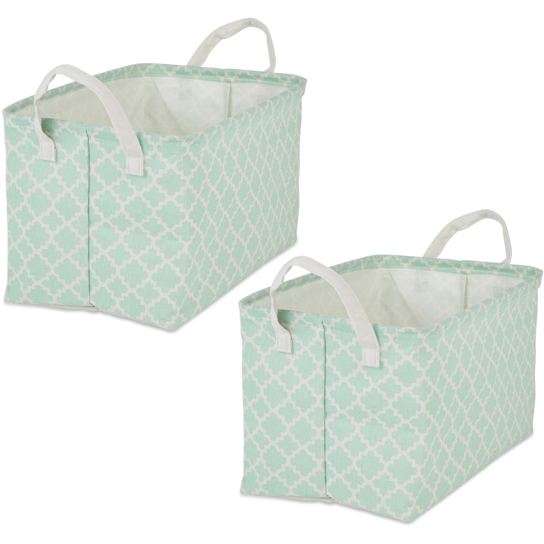 DII PE-Coated Cotton Polyester Laundry Bin Lattice Aqua Rectangle Large 10.5x17.5x10.5 (Set of 2)