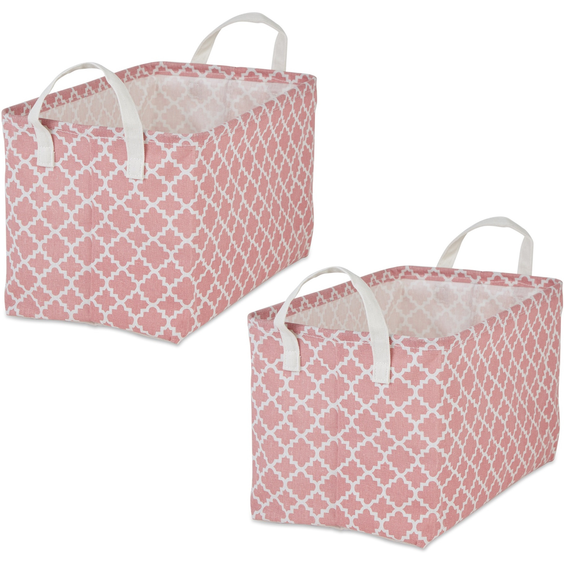 DII PE-Coated Cotton Polyester Laundry Bin Lattice Rose Rectangle Large 10.5x17.5x10.5 (Set of 2)