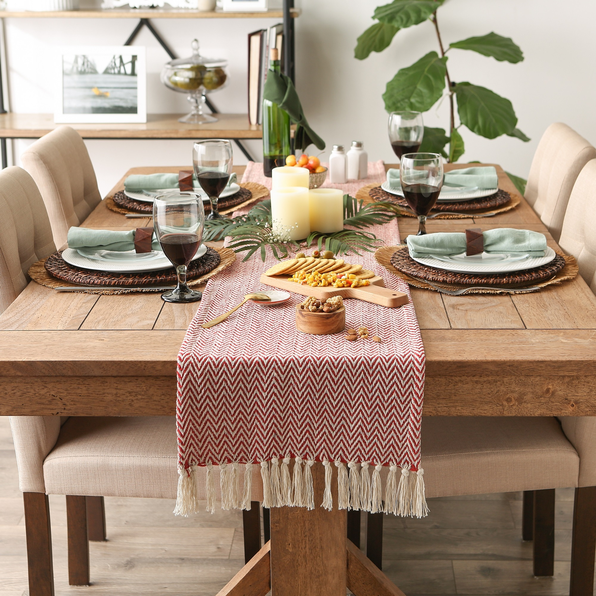 DII Barn Red Chevron Table Runner 15x72