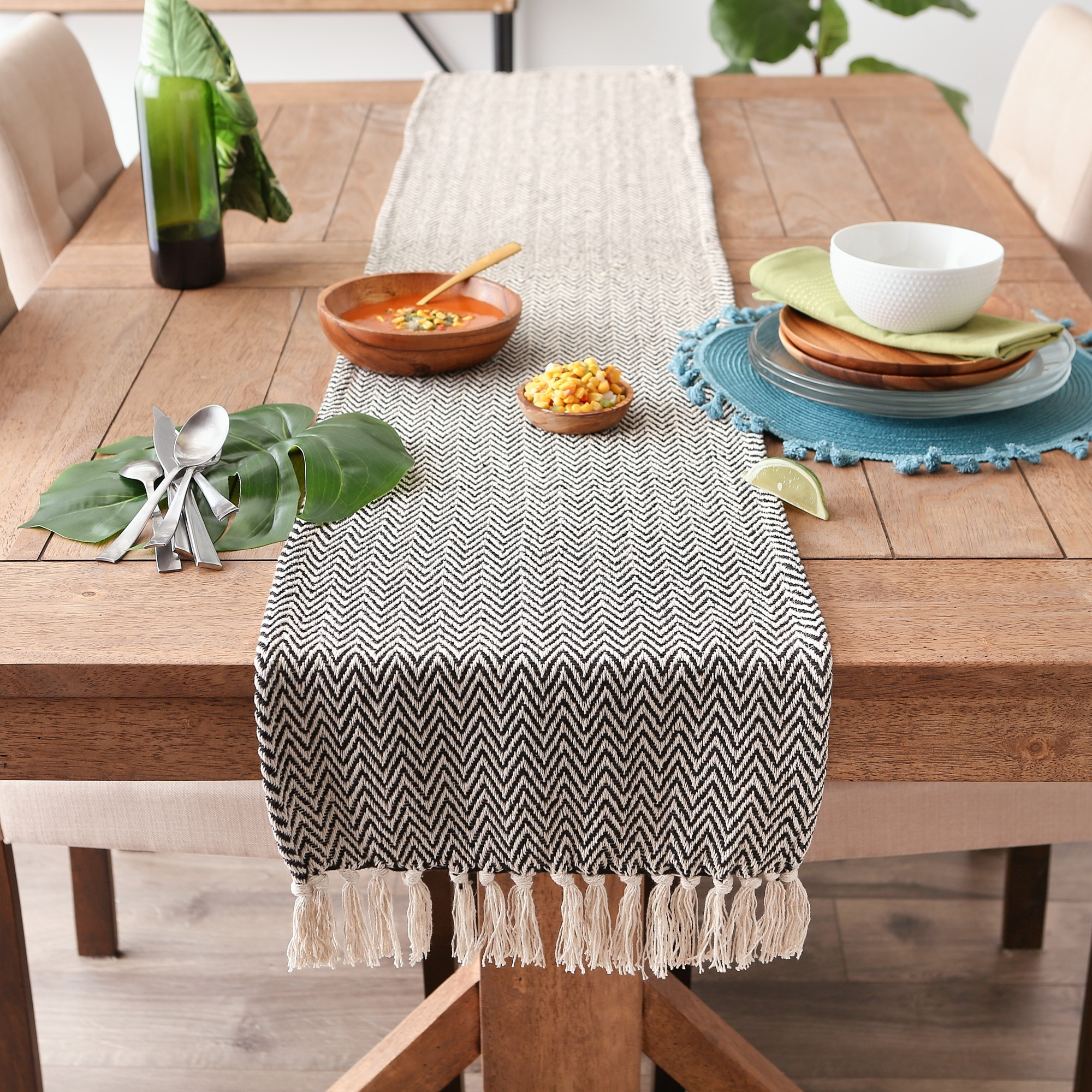 DII Black Chevron Handloom Table Runner 15x72