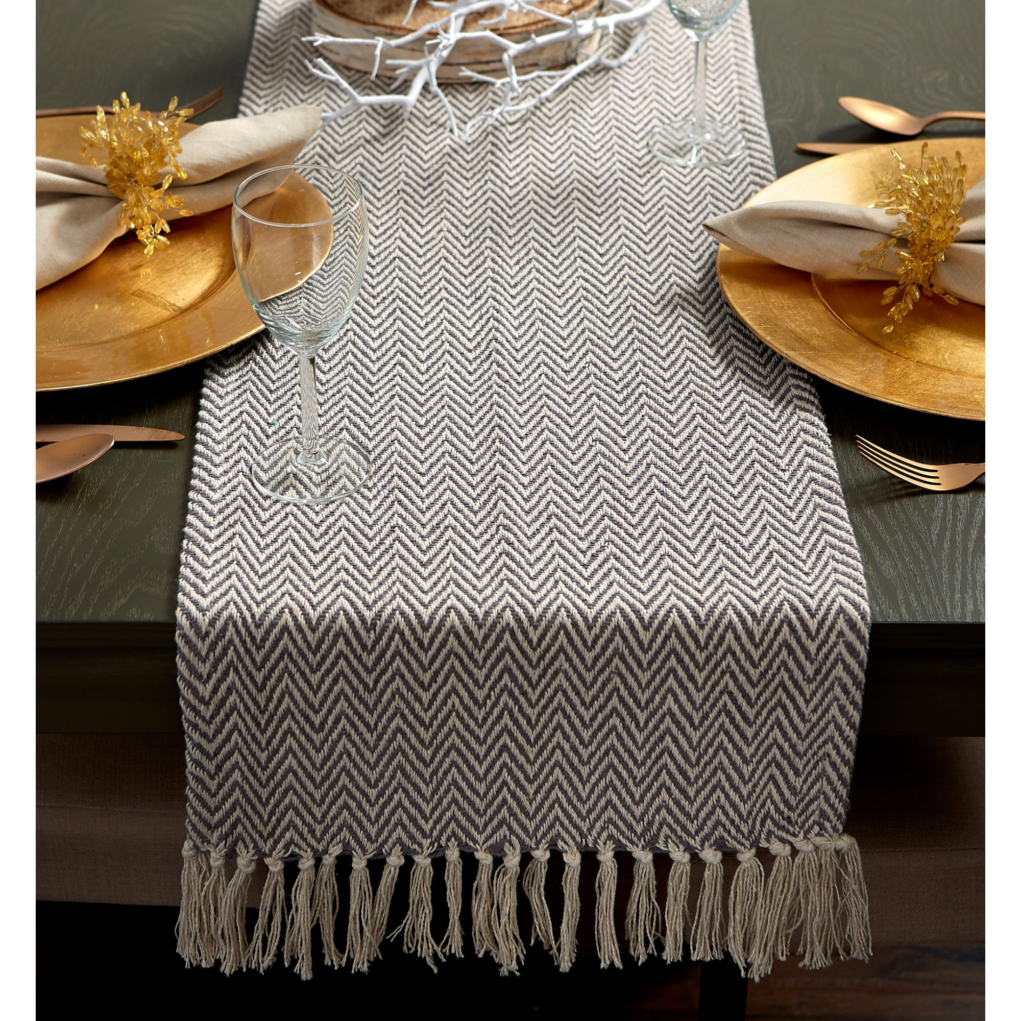 DII Gray Handloom Chevron Table Runner 15x108