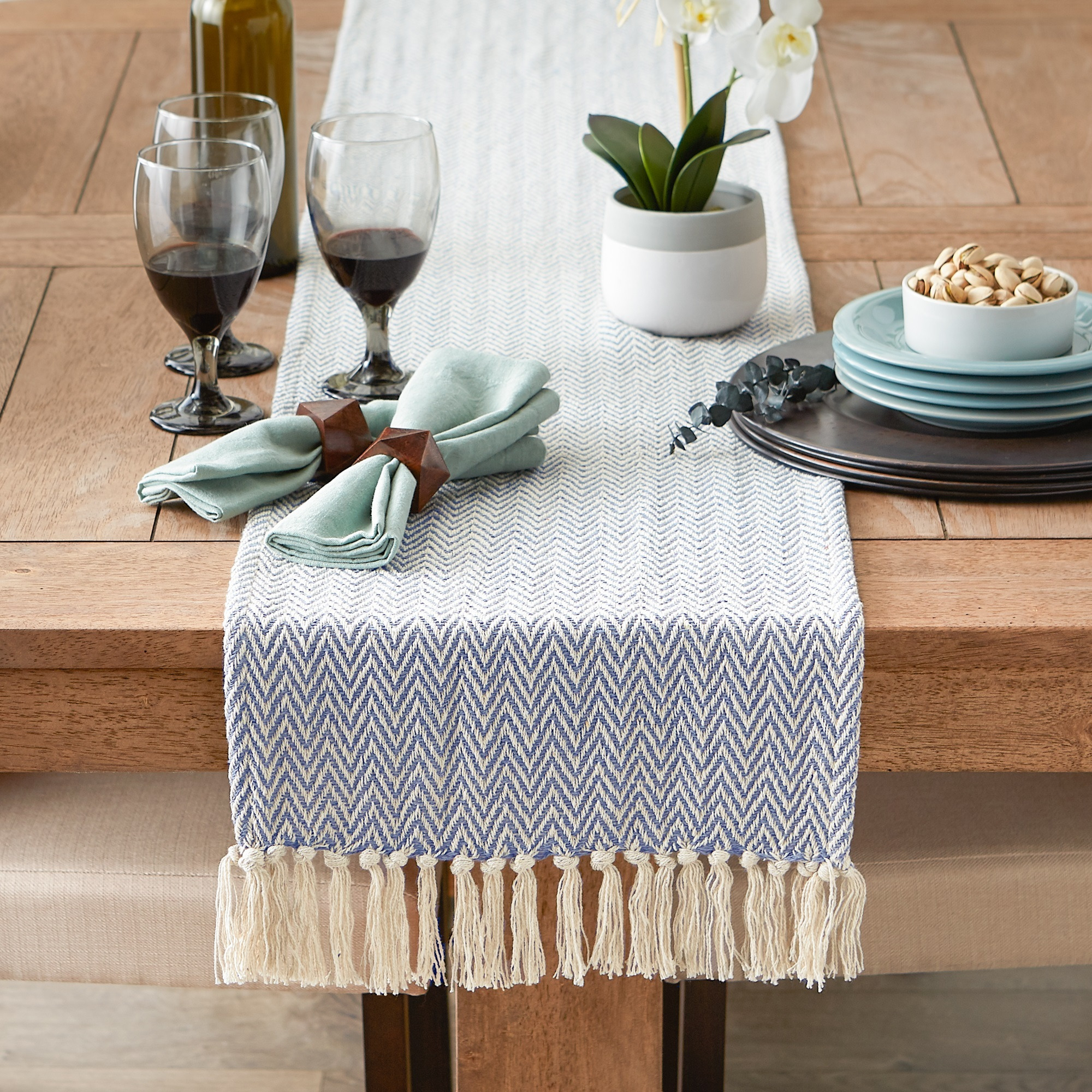 DII Stone Blue Chevron Table Runner 15x108