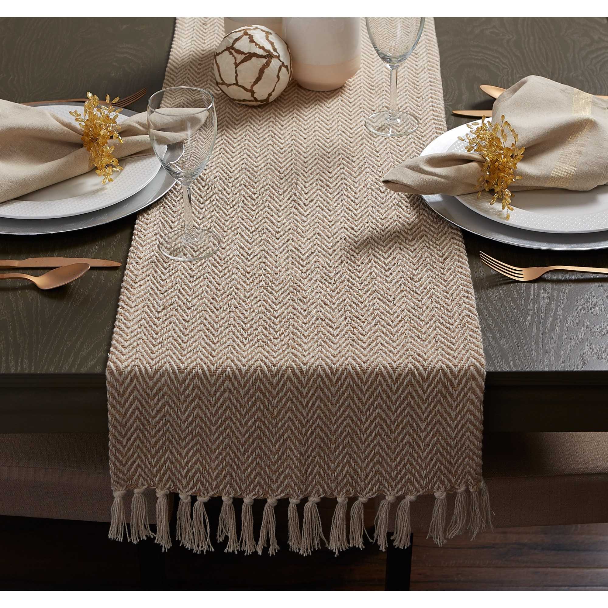 DII Stone Handloom Chevron Table Runner 15x108