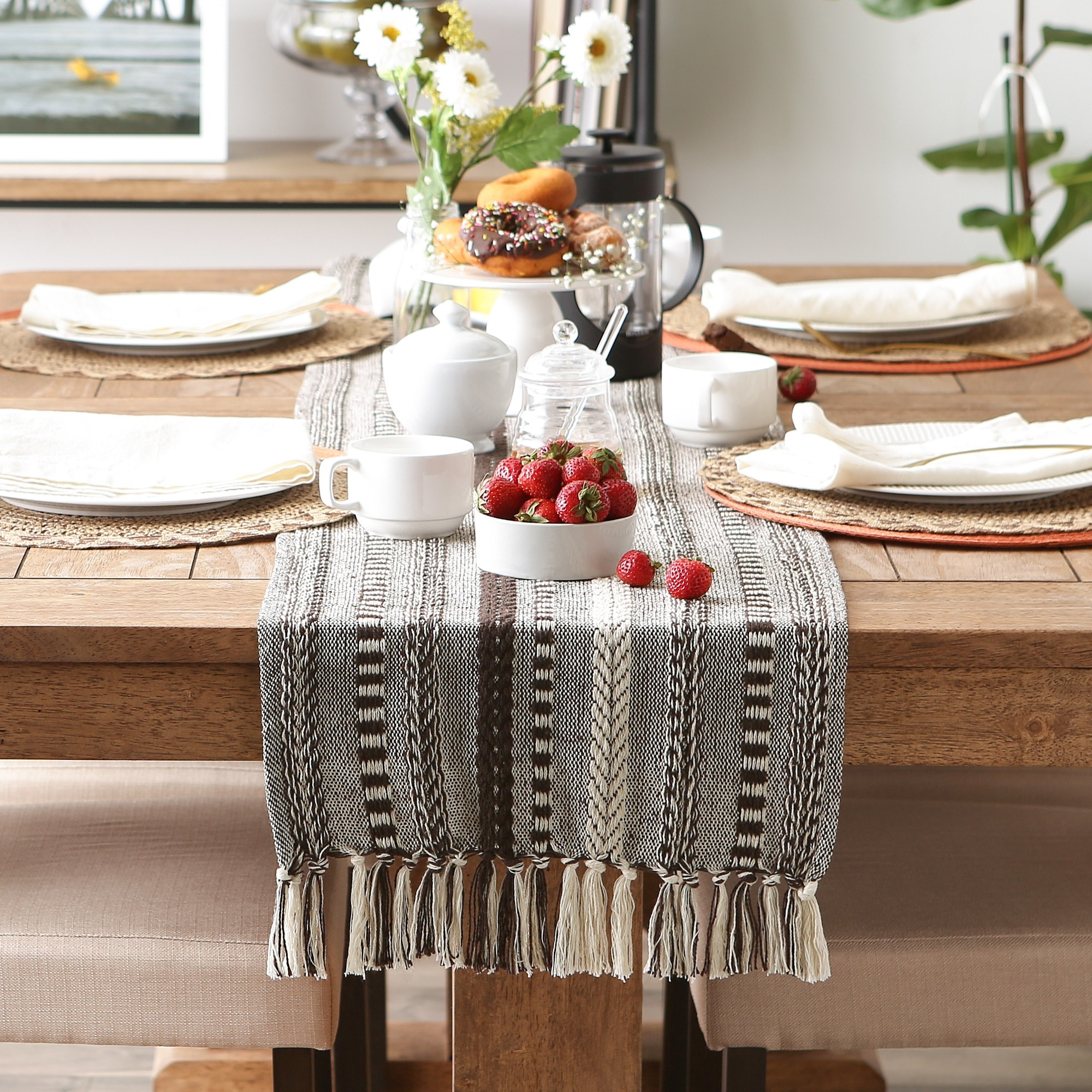 DII Dark Brown Braided Stripe Table Runner 15x108
