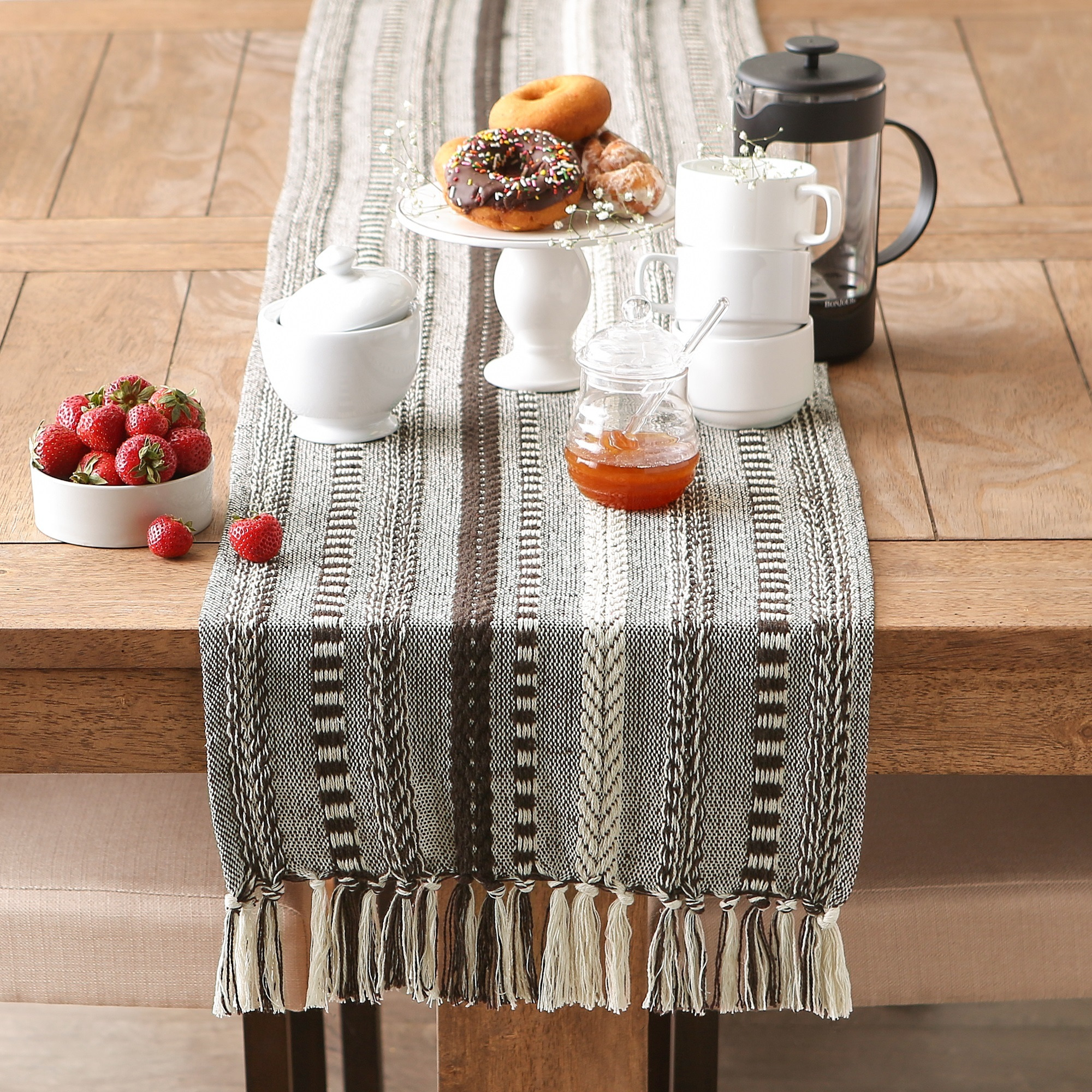 DII Dark Brown Braided Stripe Table Runner 15x72