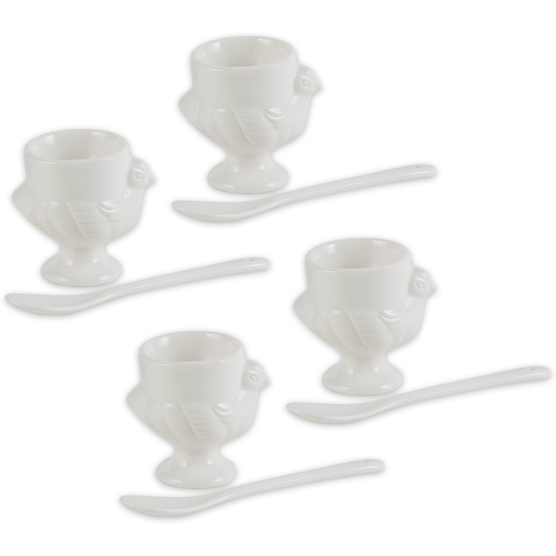 RSVP Intl Porcelain Egg Cups & Spoons - Set Of 8 (4C + 4Sp)