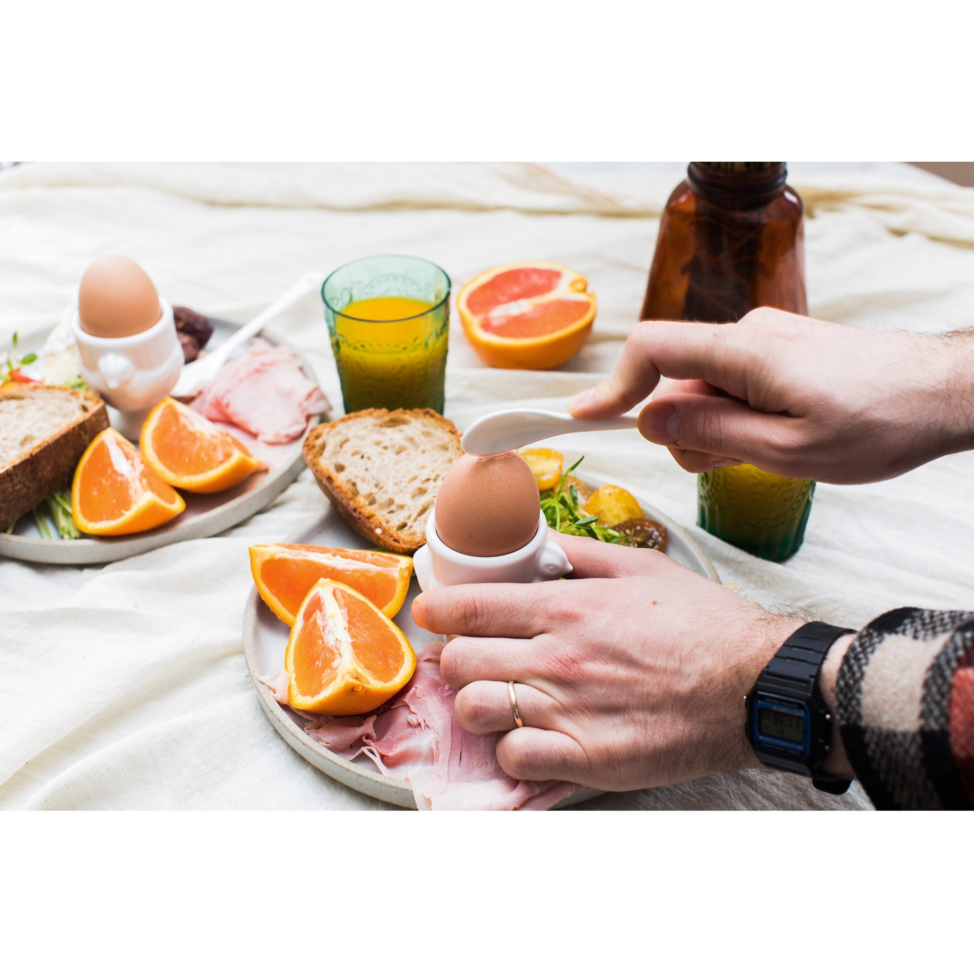 RSVP Intl Porcelain Egg Cups & Spoons - Set Of 8 (4C + 4Sp)