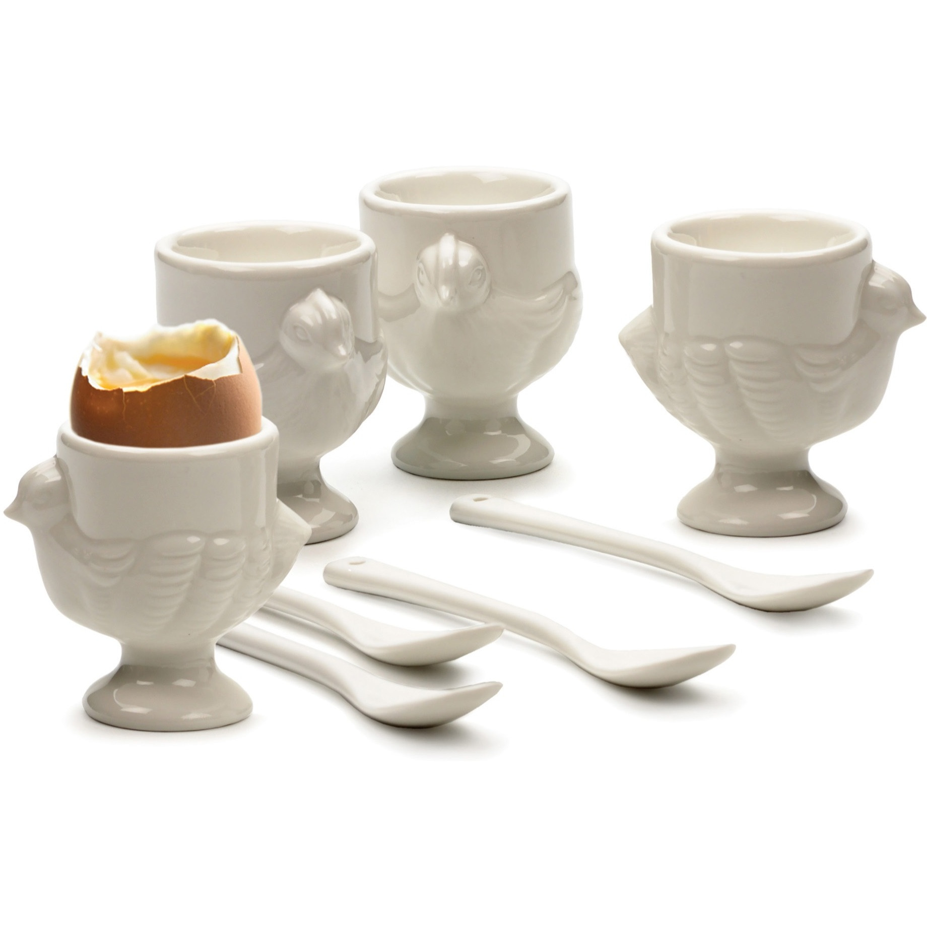 RSVP Intl Porcelain Egg Cups & Spoons - Set Of 8 (4C + 4Sp)
