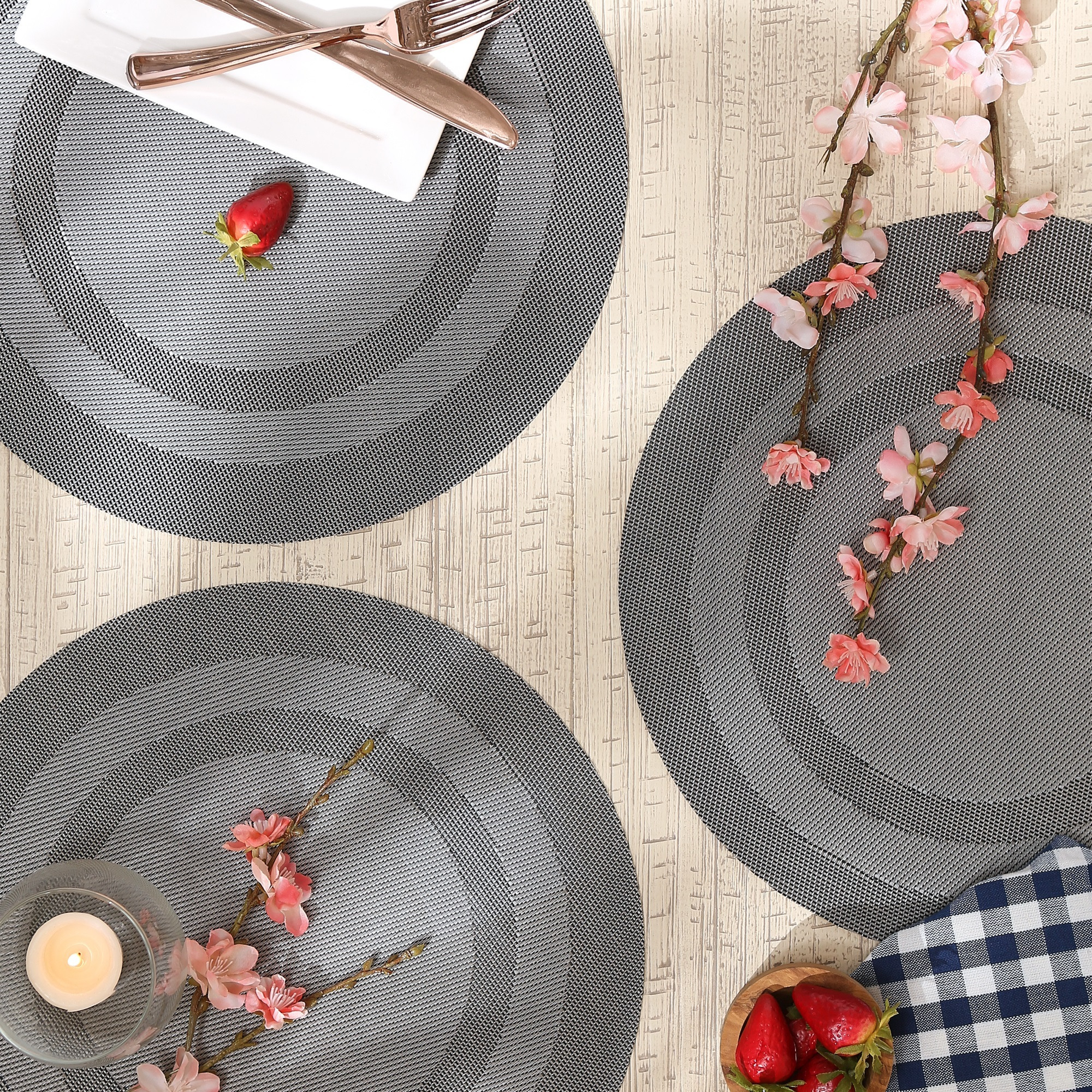 DII Gray Round PVC Doubleframe Placemat 6 Piece