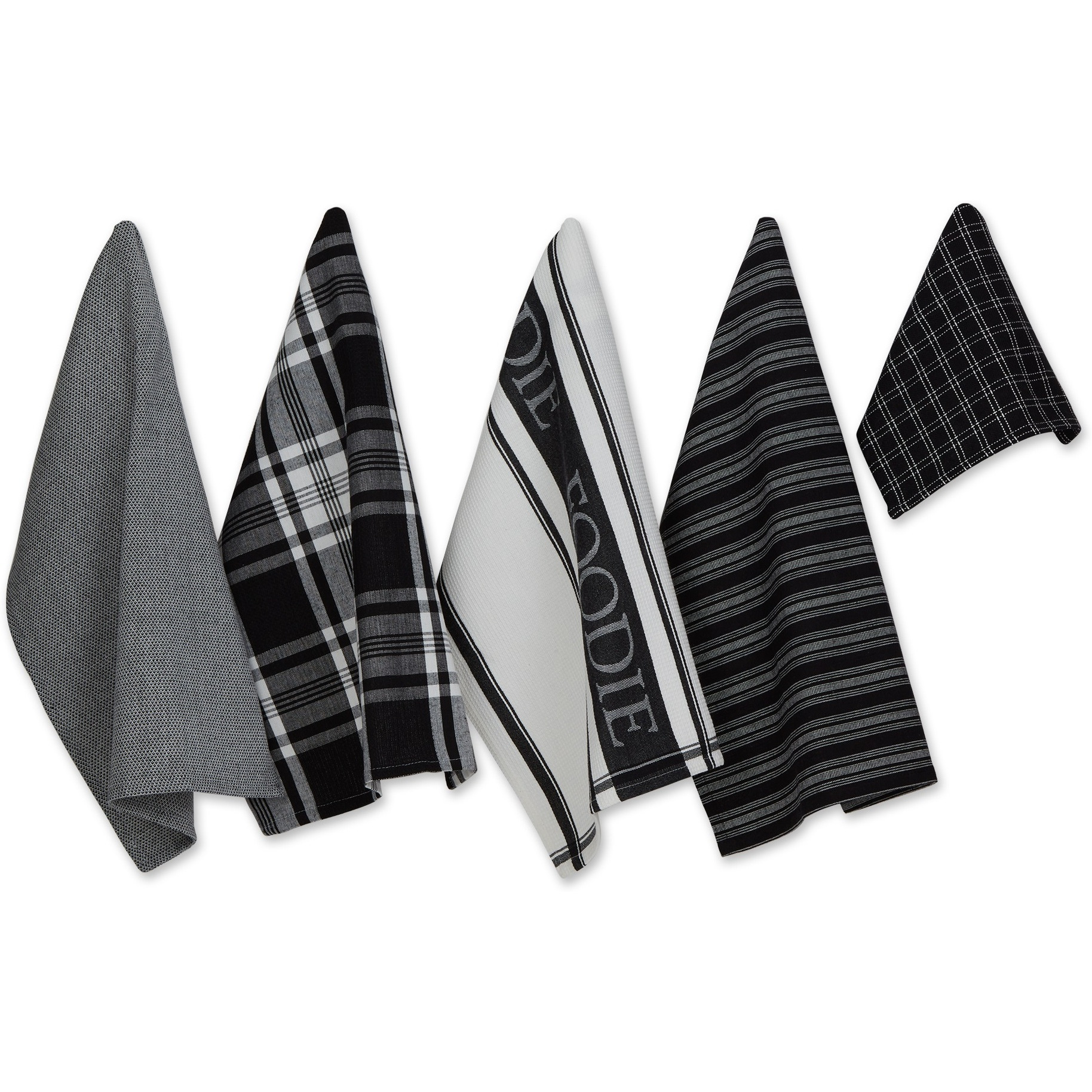 DII Asst Black Foodie Dishtowel And Dishcloth 5 Piece