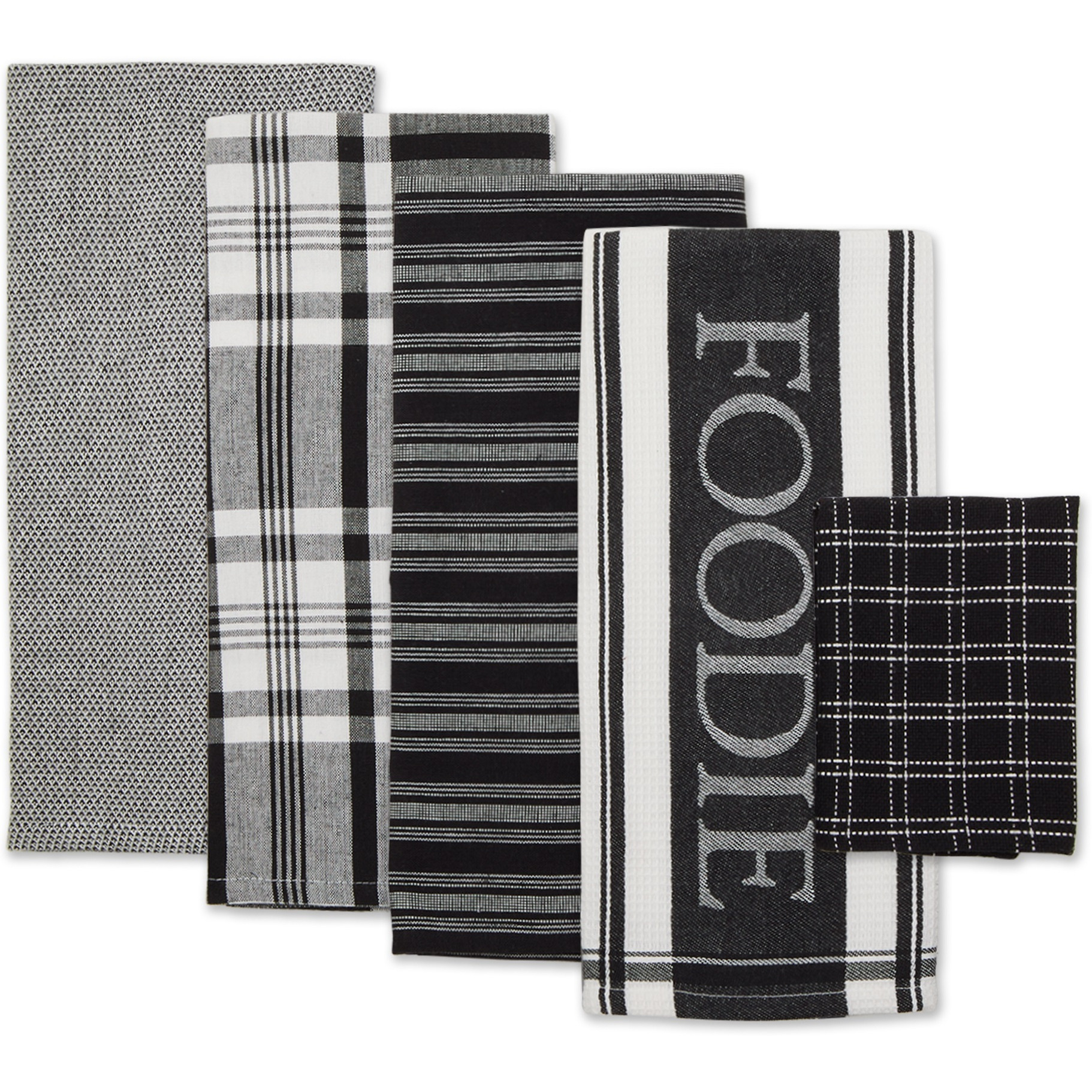 DII Asst Black Foodie Dishtowel And Dishcloth 5 Piece