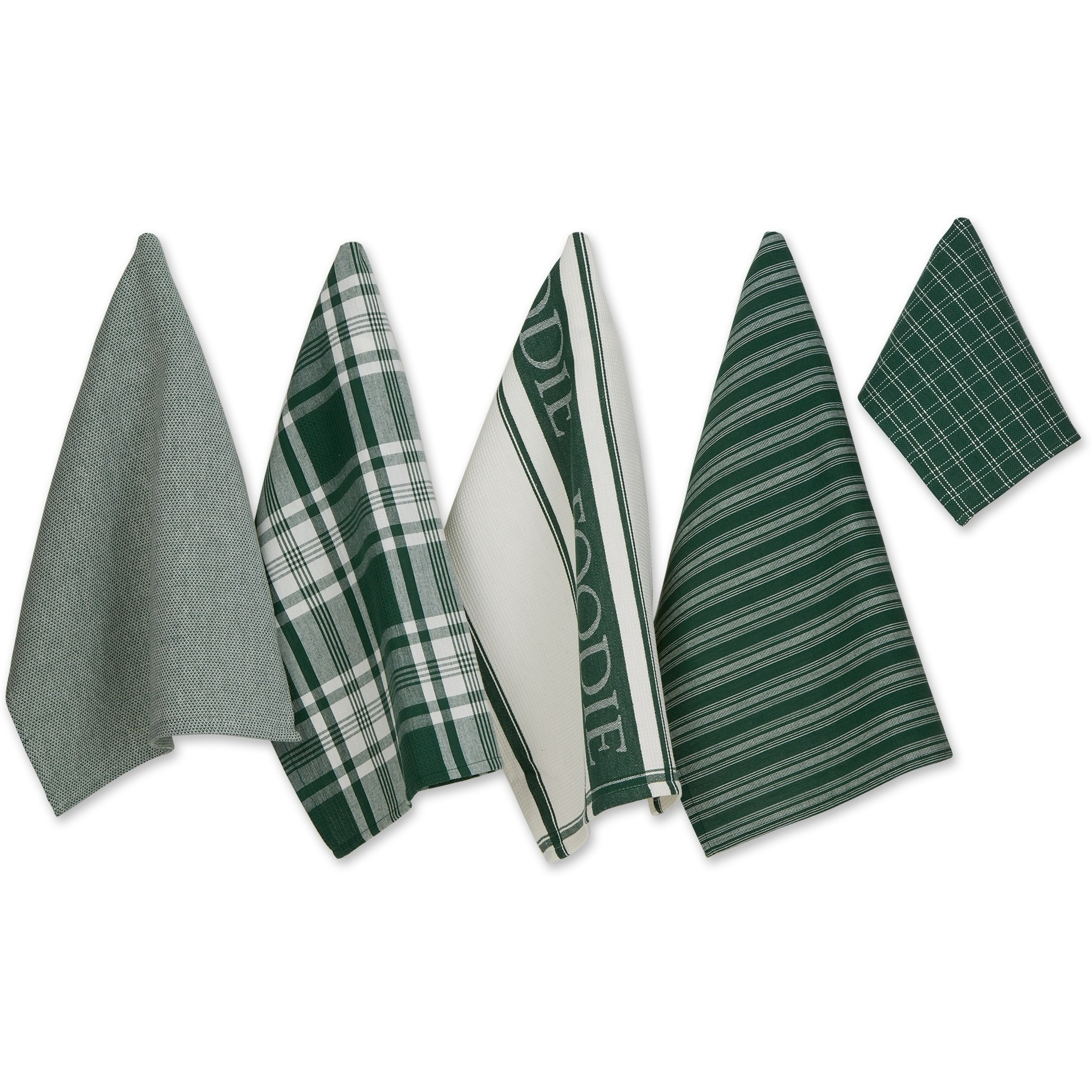 DII Asst Dark Green Foodie Dishtowel And Dishcloth 5 Piece