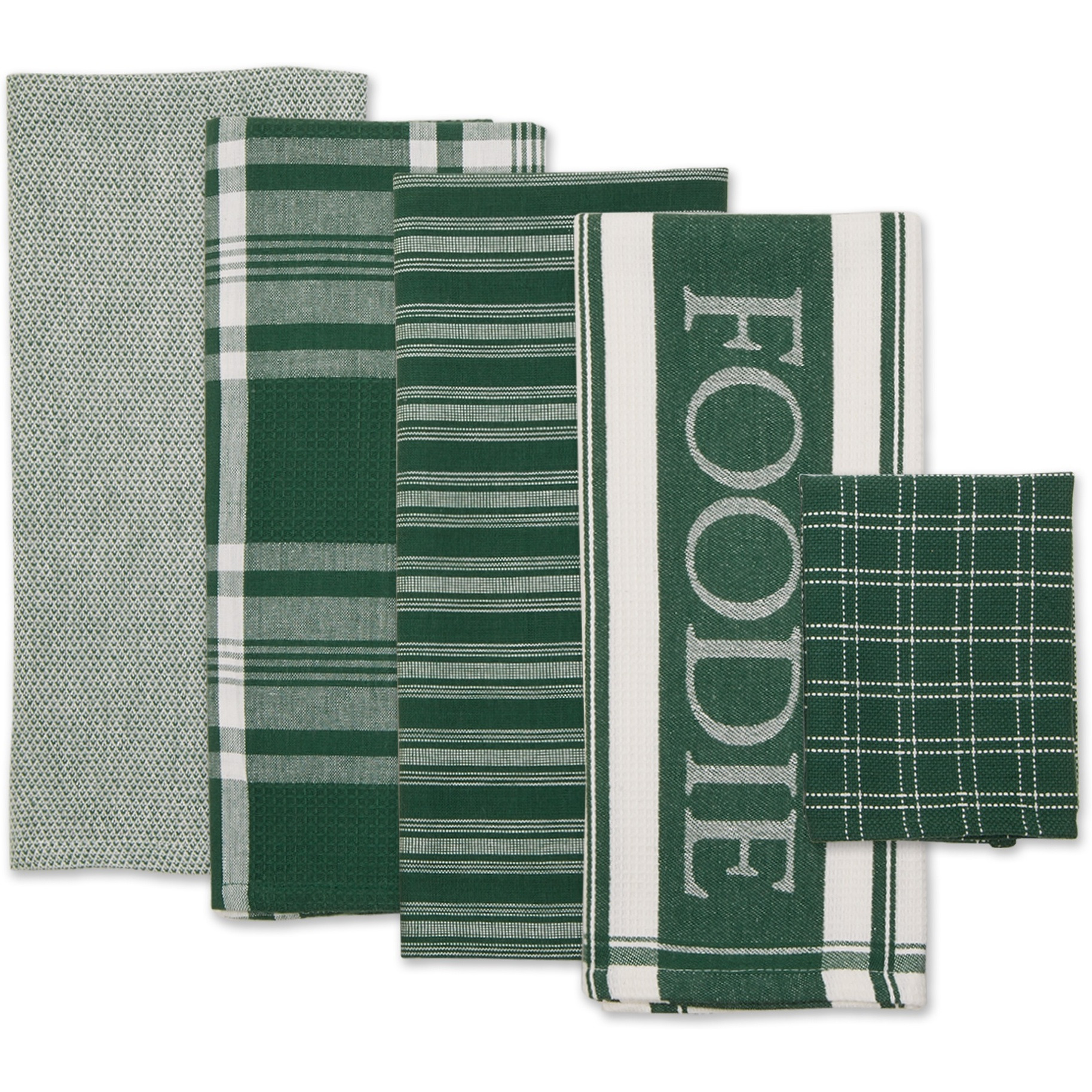 DII Asst Dark Green Foodie Dishtowel And Dishcloth 5 Piece
