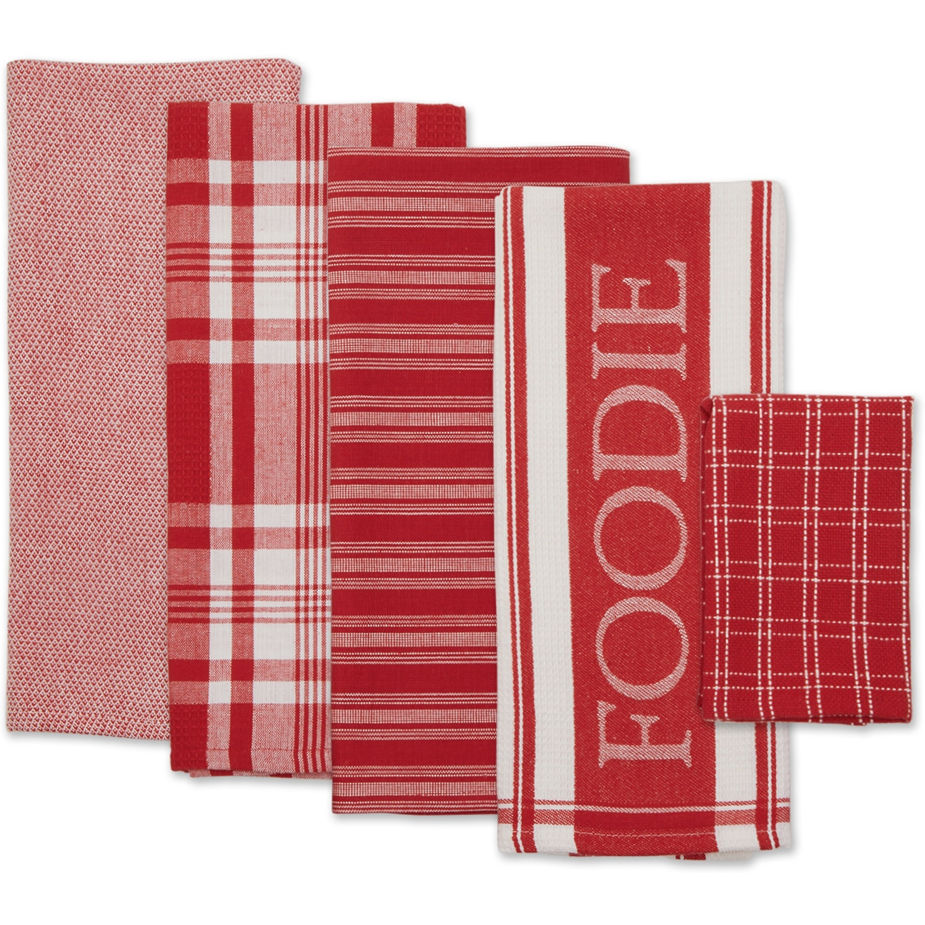 DII Asst Red Foodie Dishtowel And Dishcloth 5 Piece