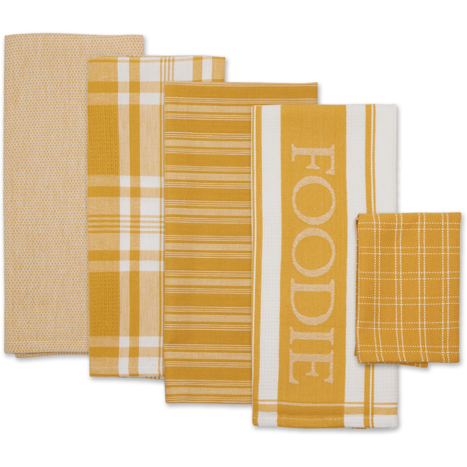 DII Asst Honey Gold Foodie Dishtowel And Dishcloth 5 Piece