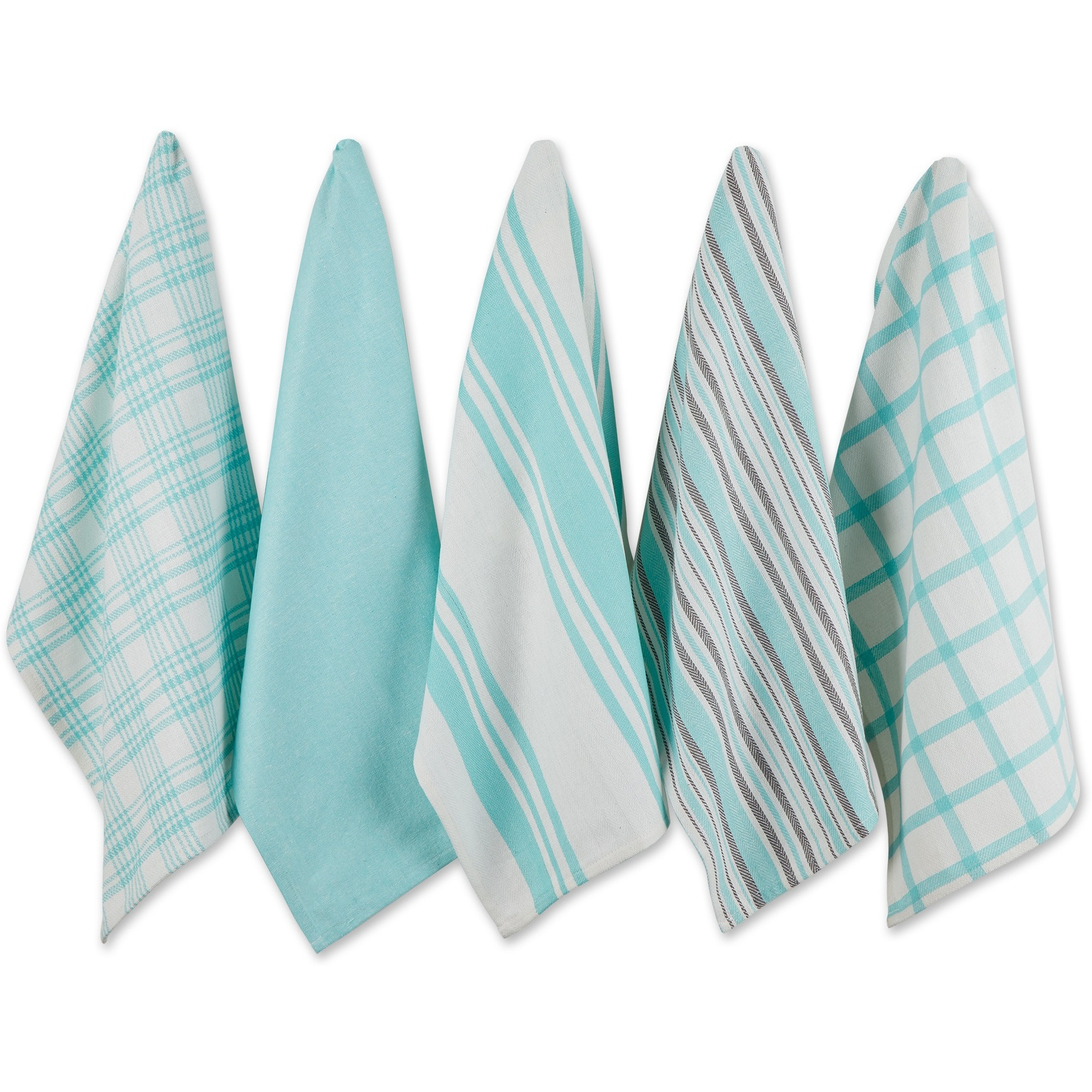 DII Asst Aqua Woven Dishtowels (Set of 5)