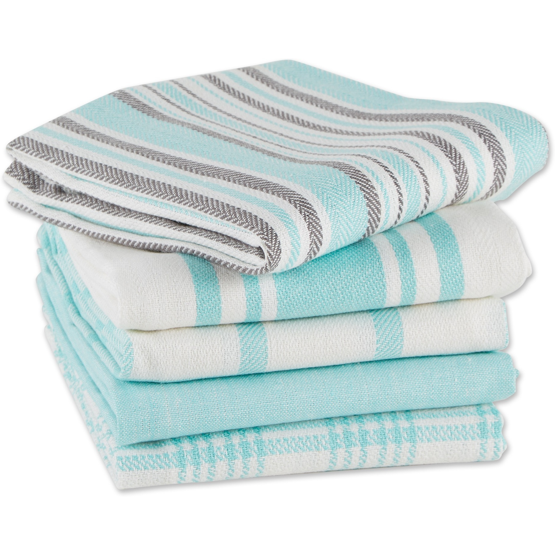 DII Asst Aqua Woven Dishtowels (Set of 5)