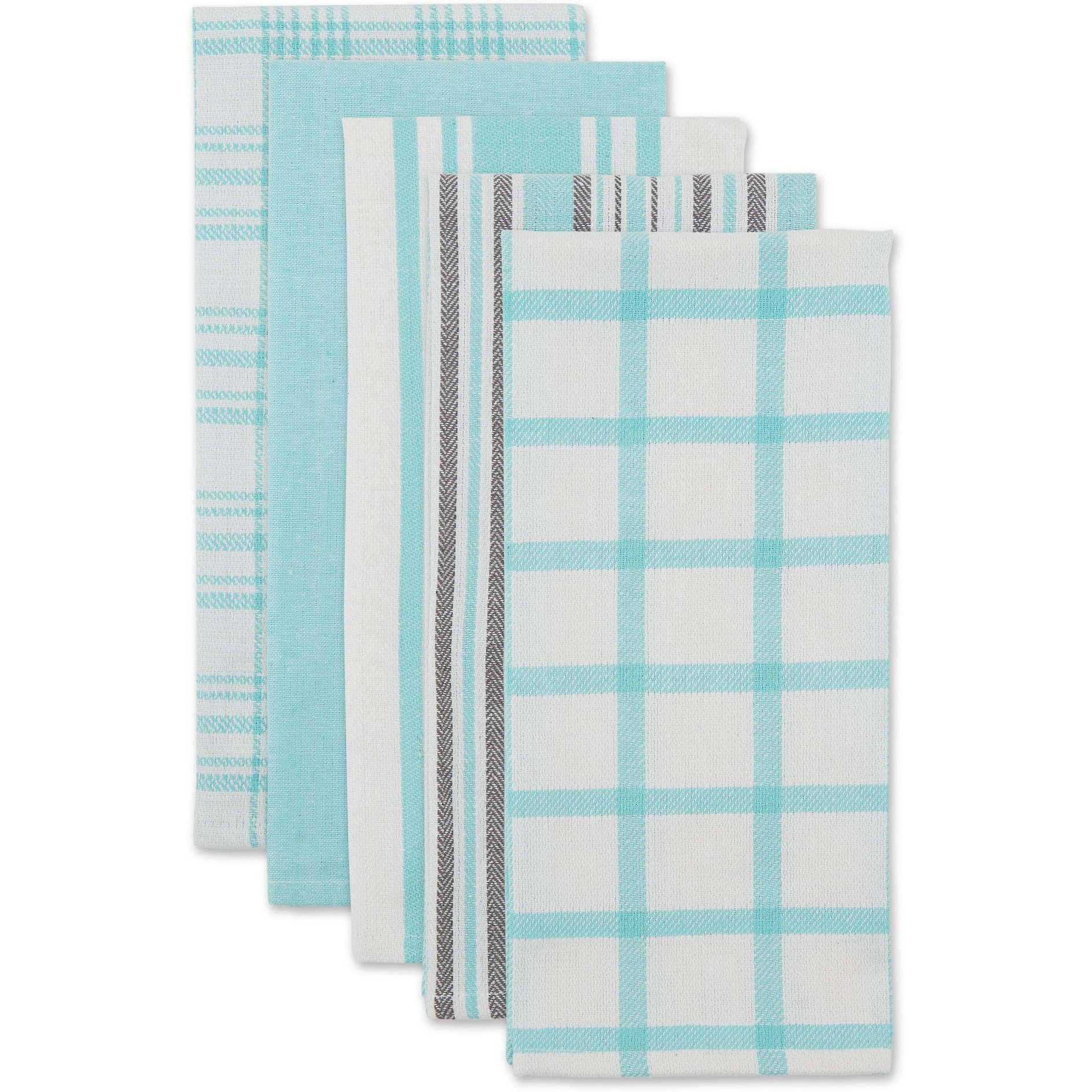 DII Asst Aqua Woven Dishtowels (Set of 5)