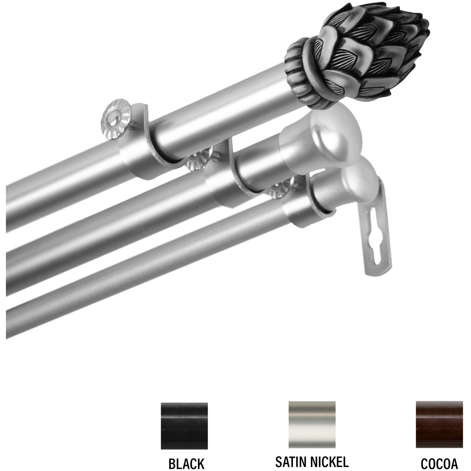 Tilia Triple Curtain Rod 13/16 inch dia. 66-120" - Satin Nickel