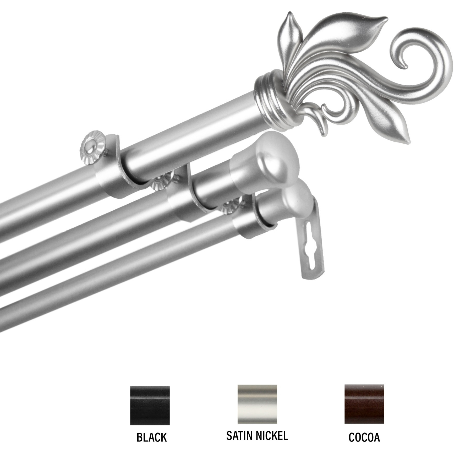 Micah Triple Curtain Rod 13/16 inch dia. 28-48" - Satin Nickel