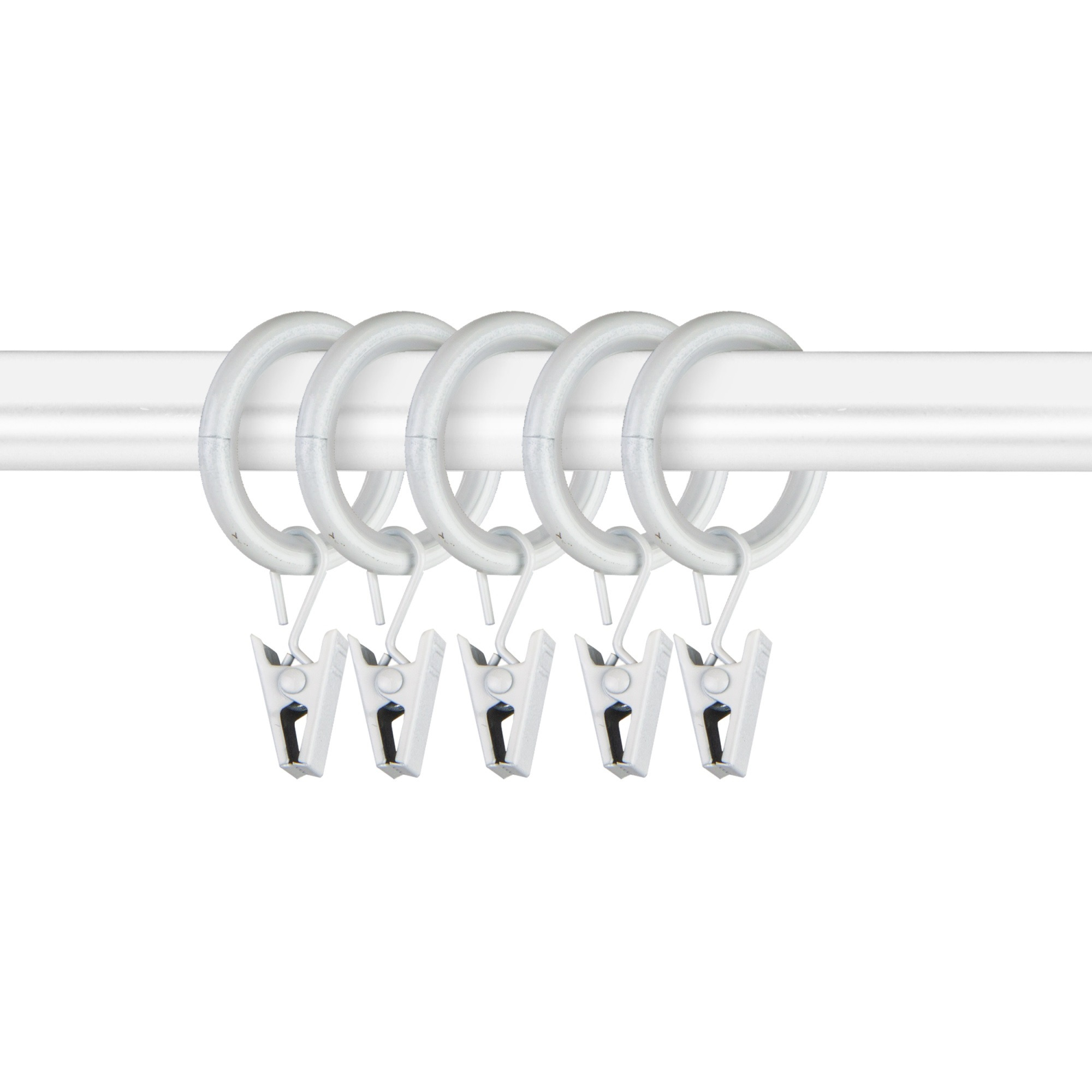 7/8 inch Noise-Canceling Curtain Rings w/clips (Set of 10) - White